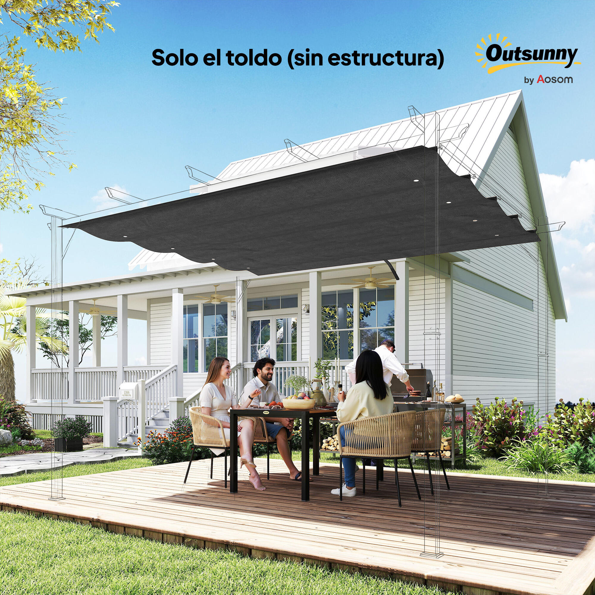 Techo de Pérgola Outsunny 286x245 cm Gris Oscuro 4/7