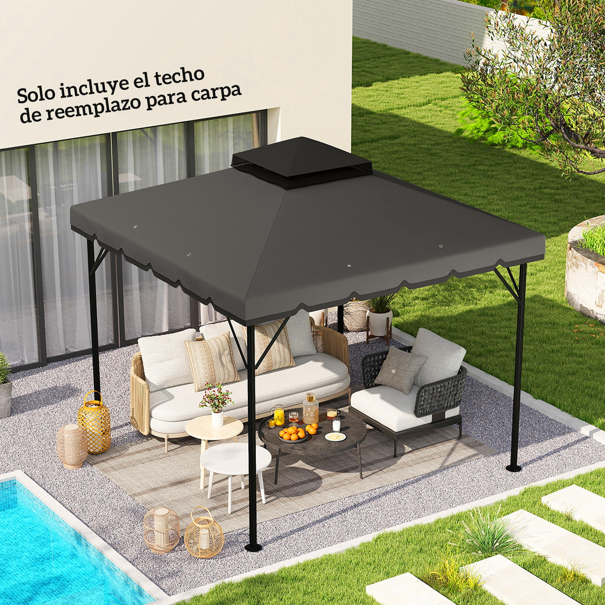 Techo de Repuesto Outsunny 300x300 cm Gris Claro 2/5