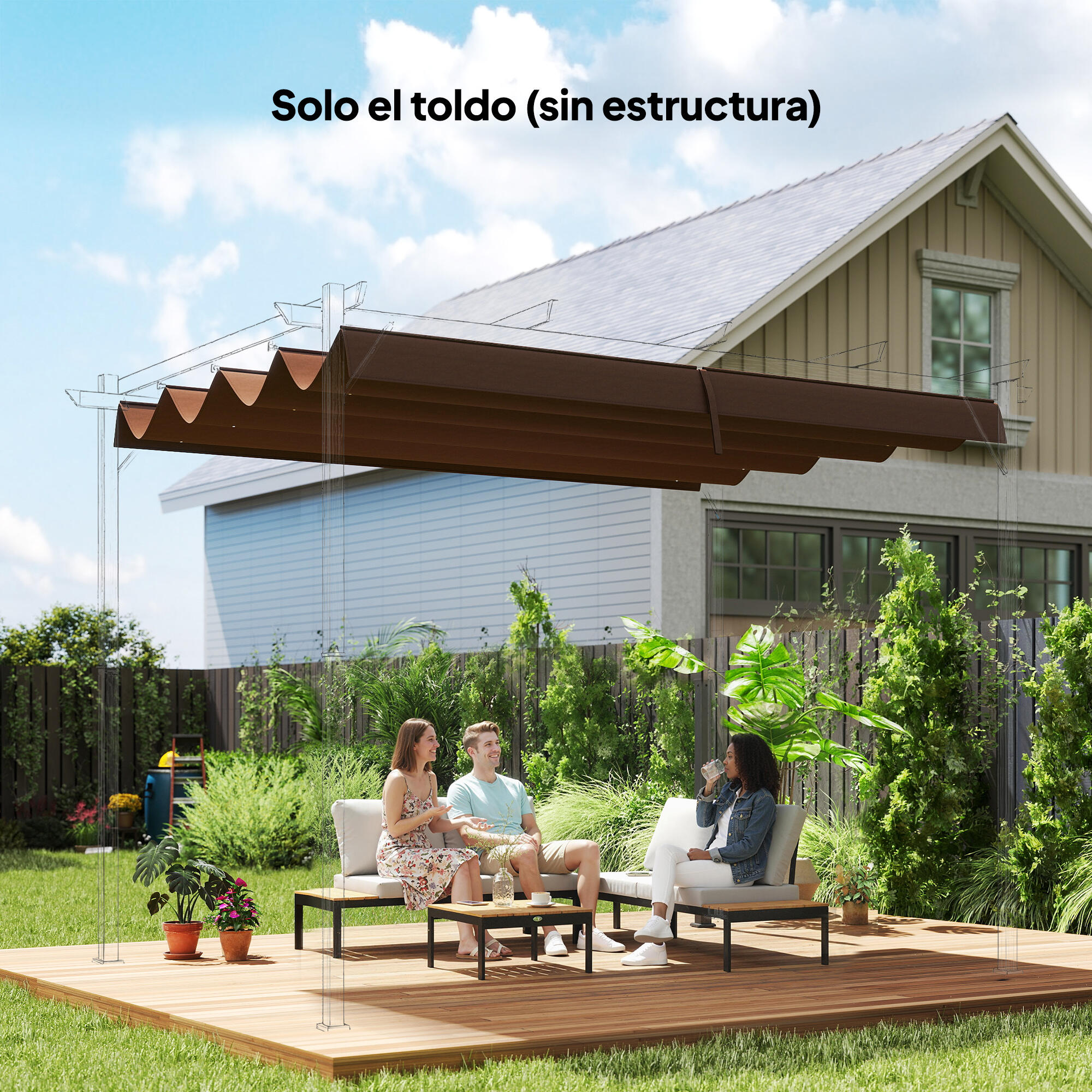 Techo de Pérgola Outsunny 286x245x16 cm Café 2/5
