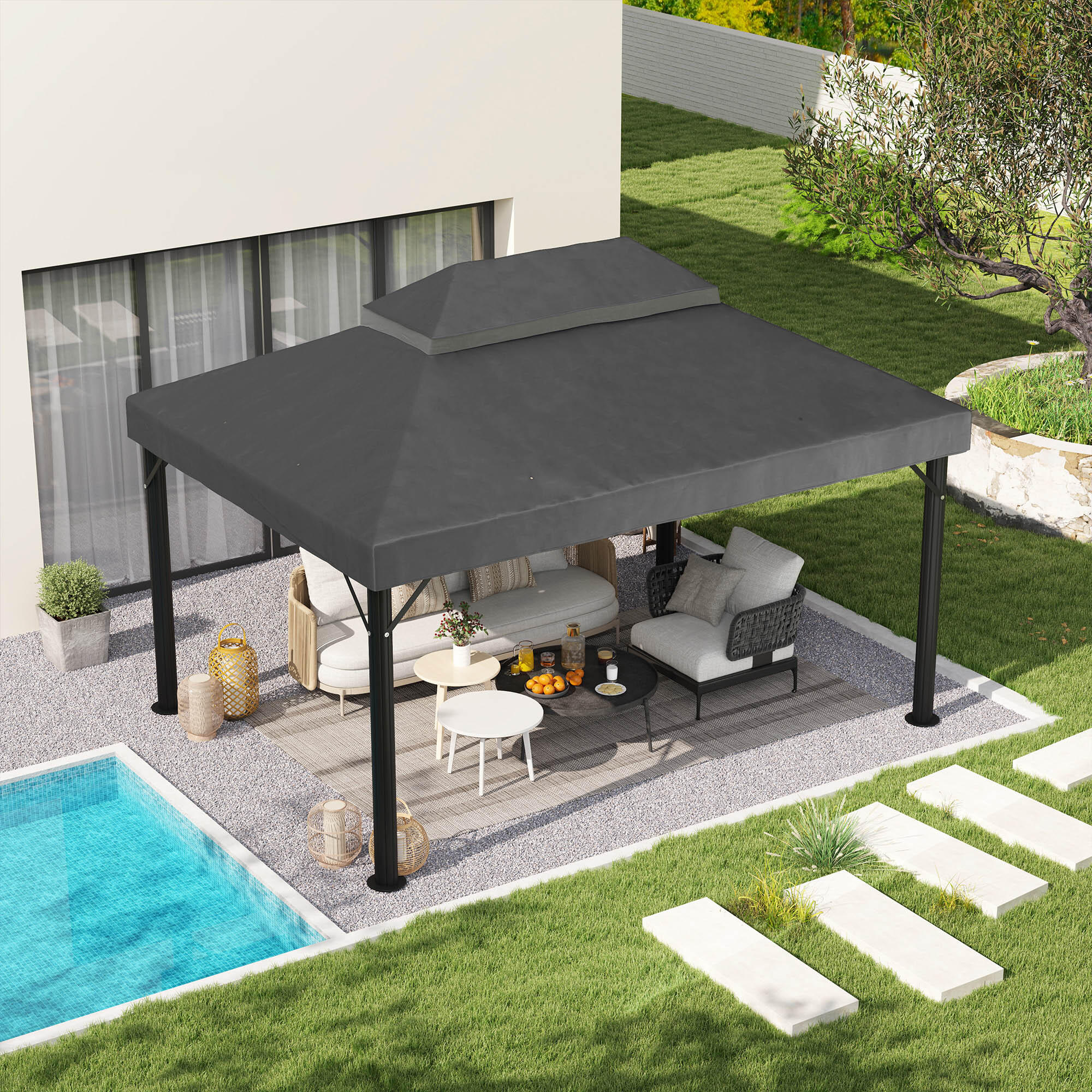 Techo de Repuesto Outsunny 400x300 cm Gris Oscuro 2/6