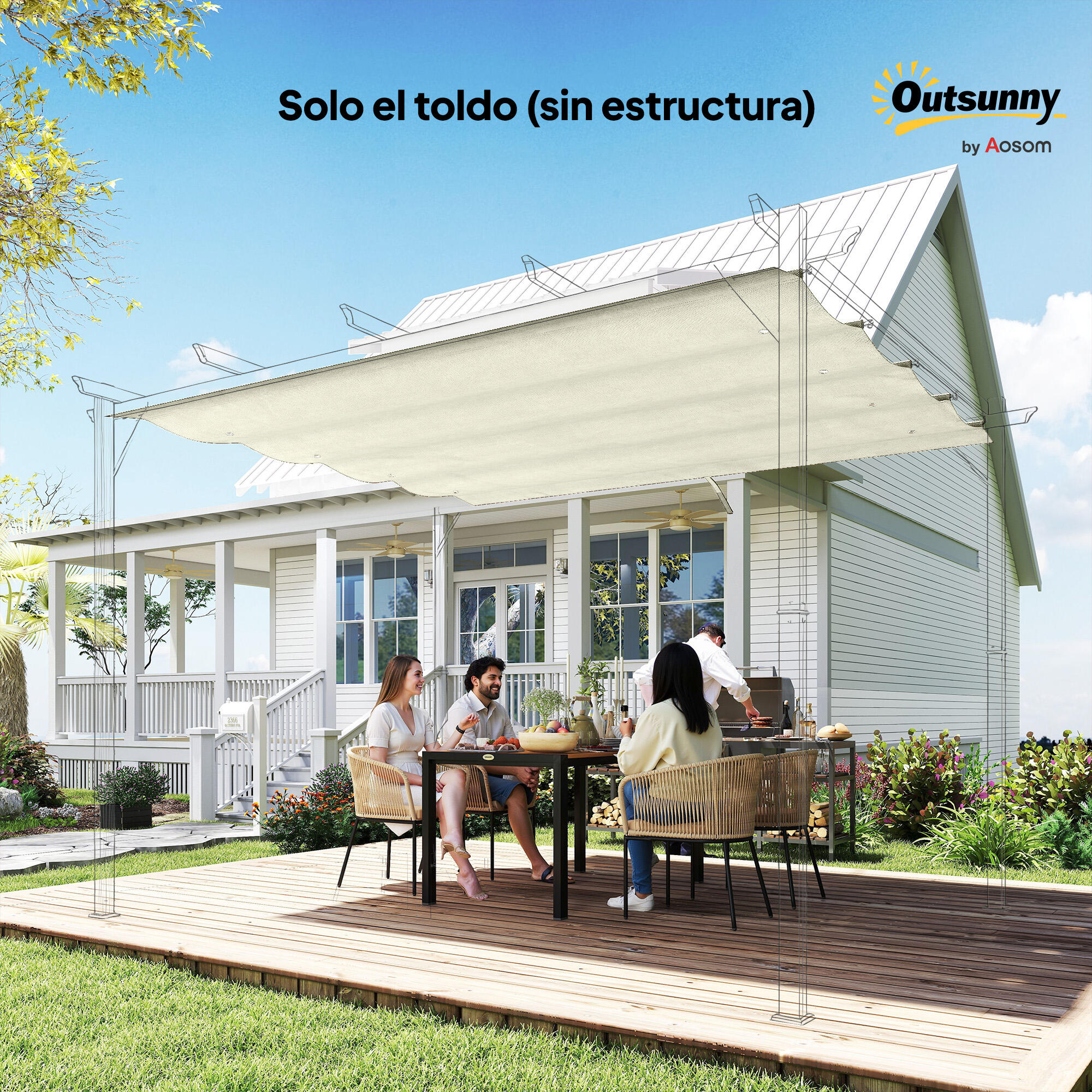 Techo de Pérgola Outsunny 286x245 cm Crema 4/7