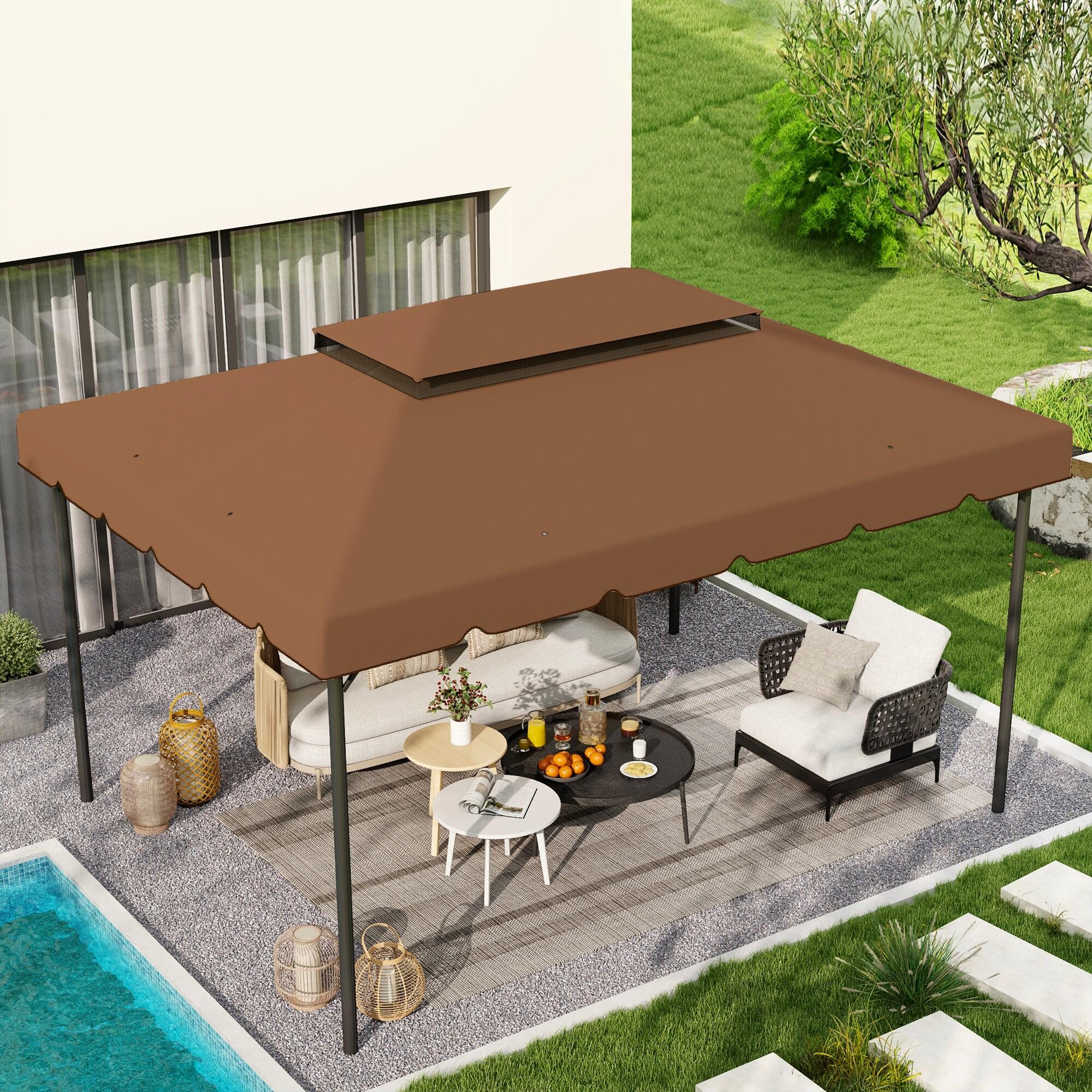 Techo de Repuesto Outsunny 400x300 cm Café 2/5