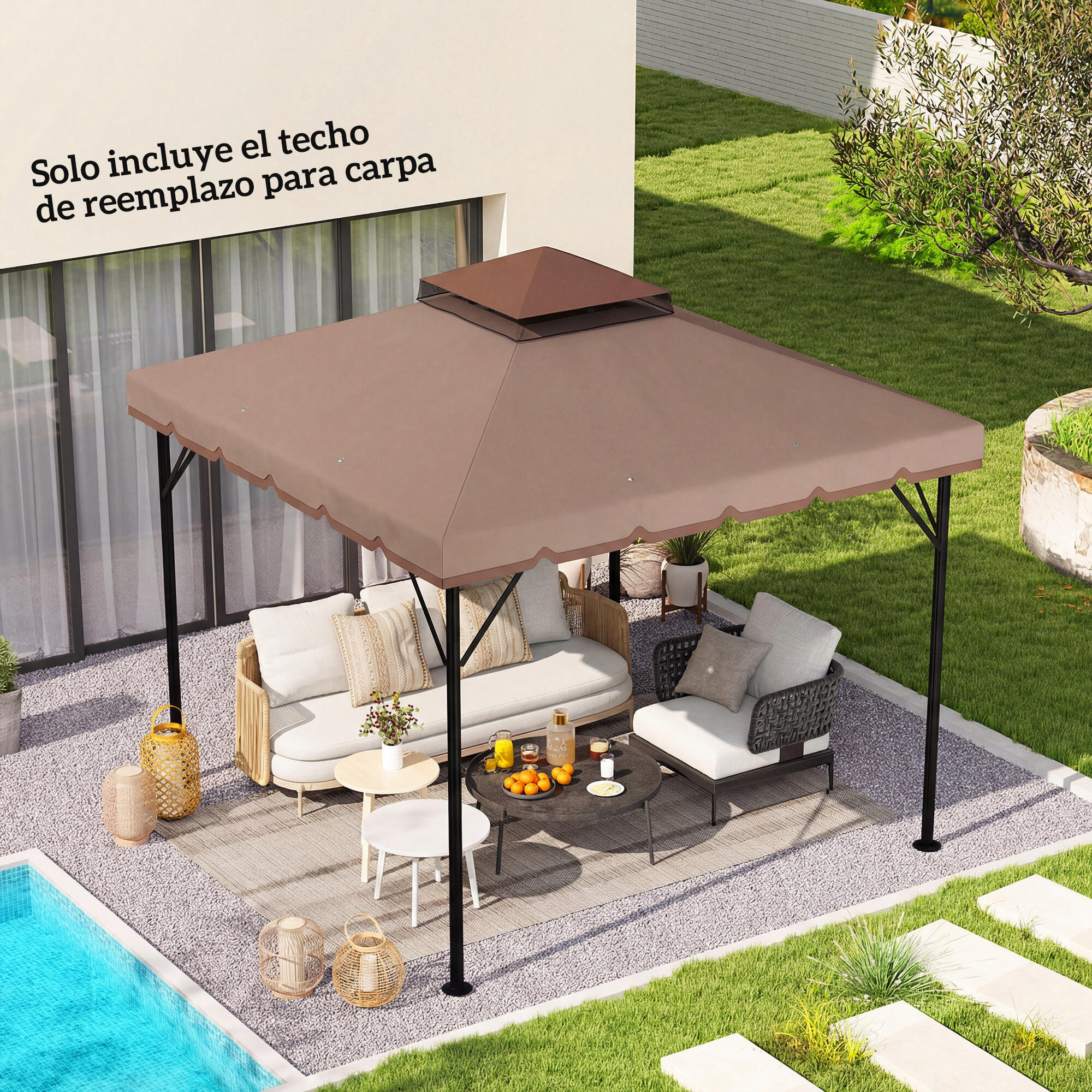 Techo de Repuesto Outsunny 300x300 cm Caqui 2/5