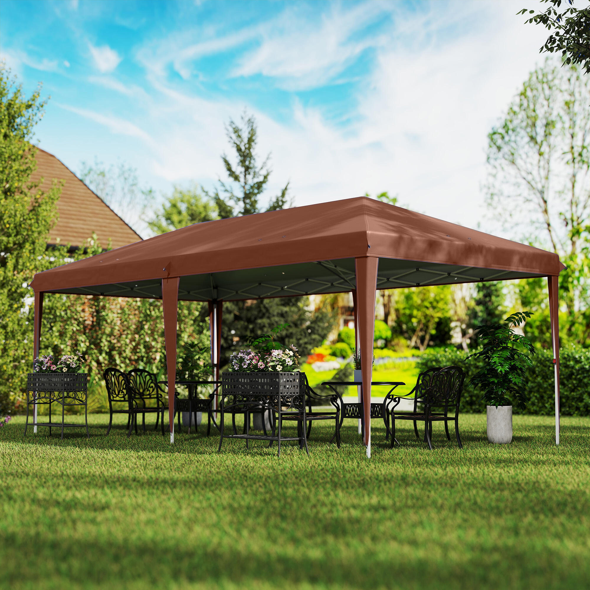 Carpa Plegable Outsunny 585x295x270 cm Café 2/6
