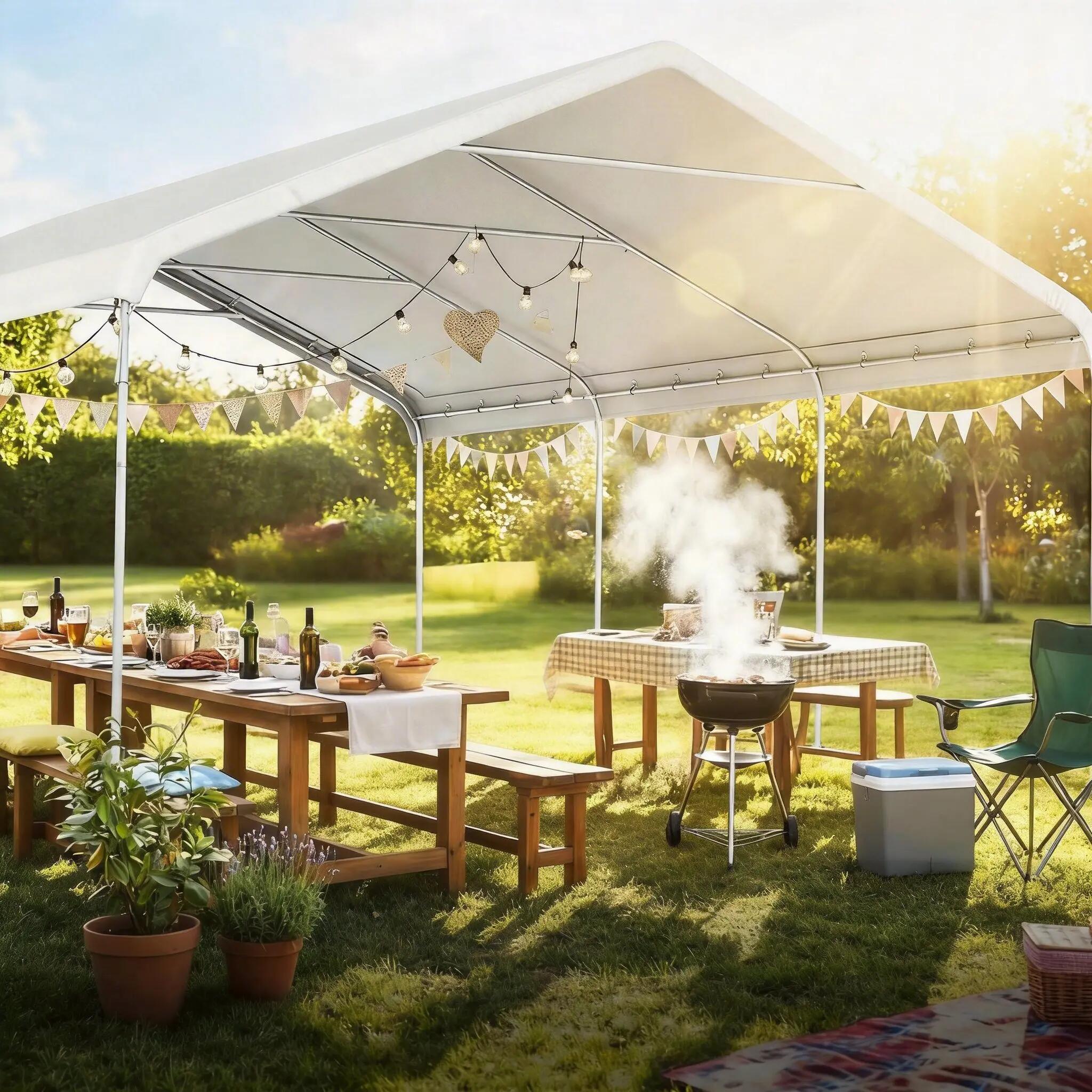 Tenda para Garagem Outsunny Creme 4/5