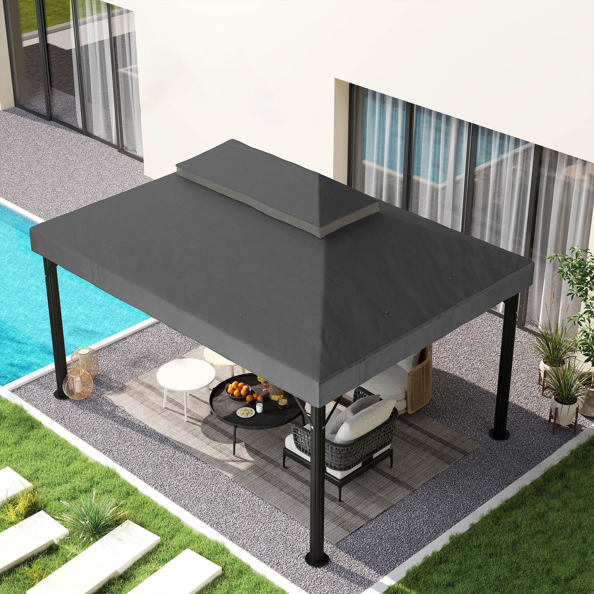 Techo de Repuesto Outsunny 400x300 cm Gris Oscuro 4/6