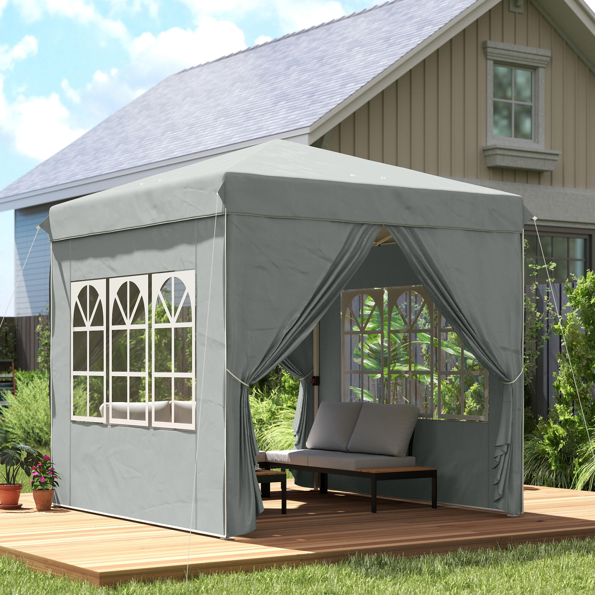 Carpa Plegable Outsunny 248x248x270 cm Gris Claro 4/6