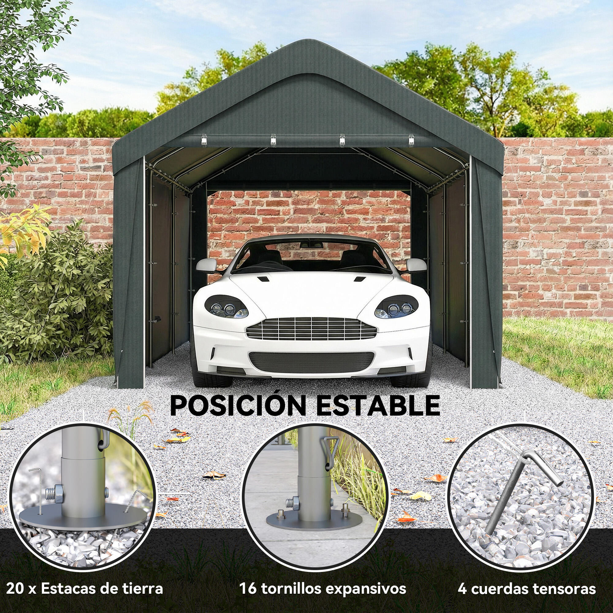 Abrigo de exterior 590x300x280 cm cinzento escuro Outsunny 4/5