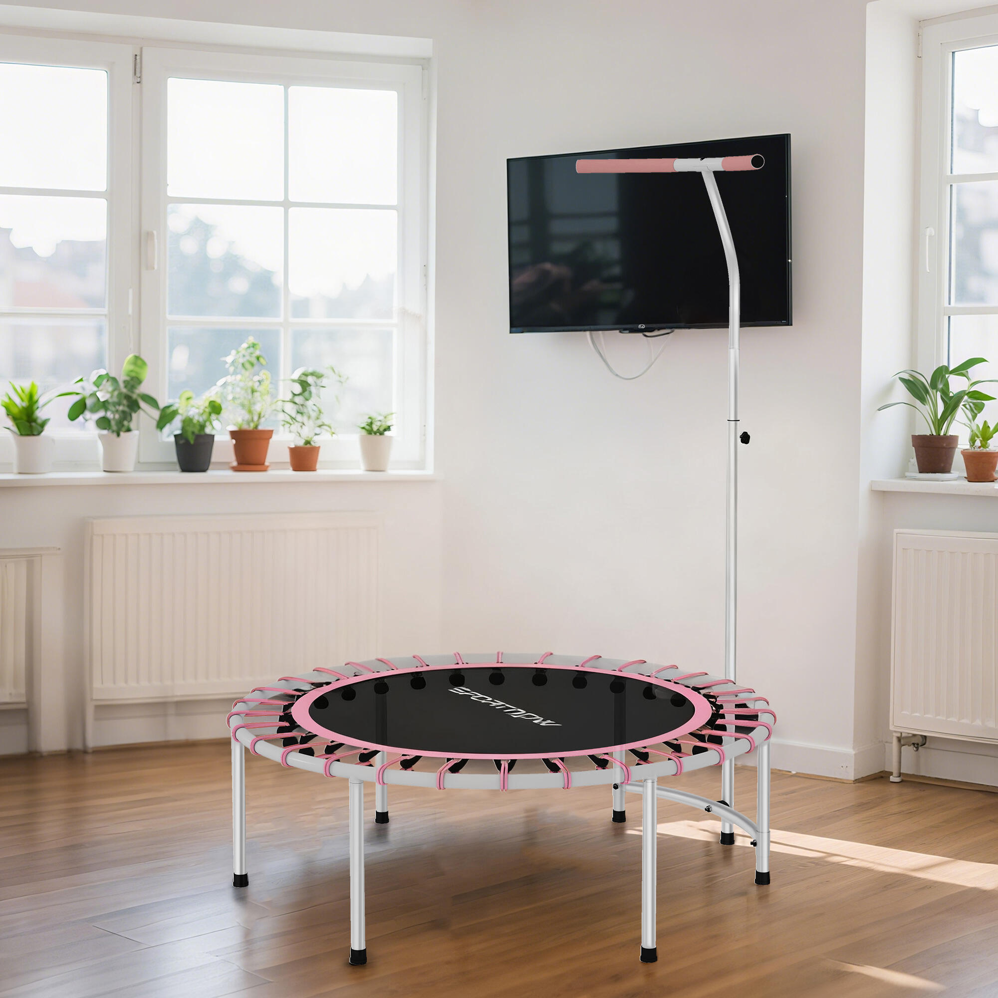 Trampolim fitness ø102x116-132 cm rosa SPORTNOW 4/5
