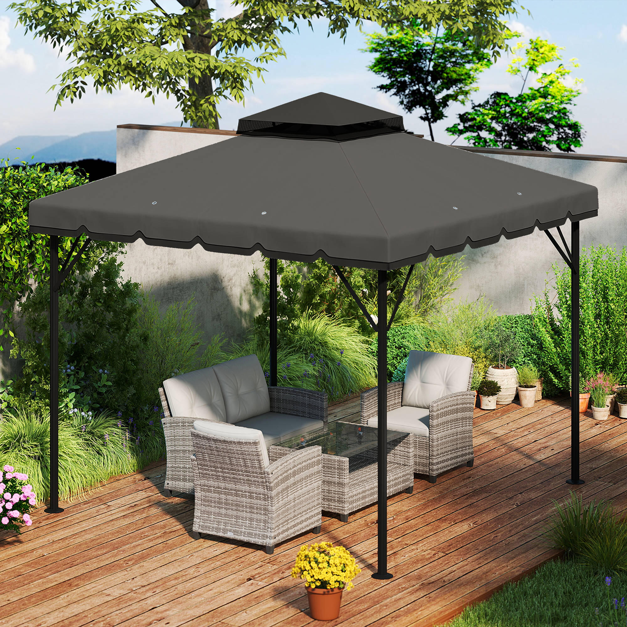Techo de Repuesto Outsunny 300x300 cm Gris Claro 4/5