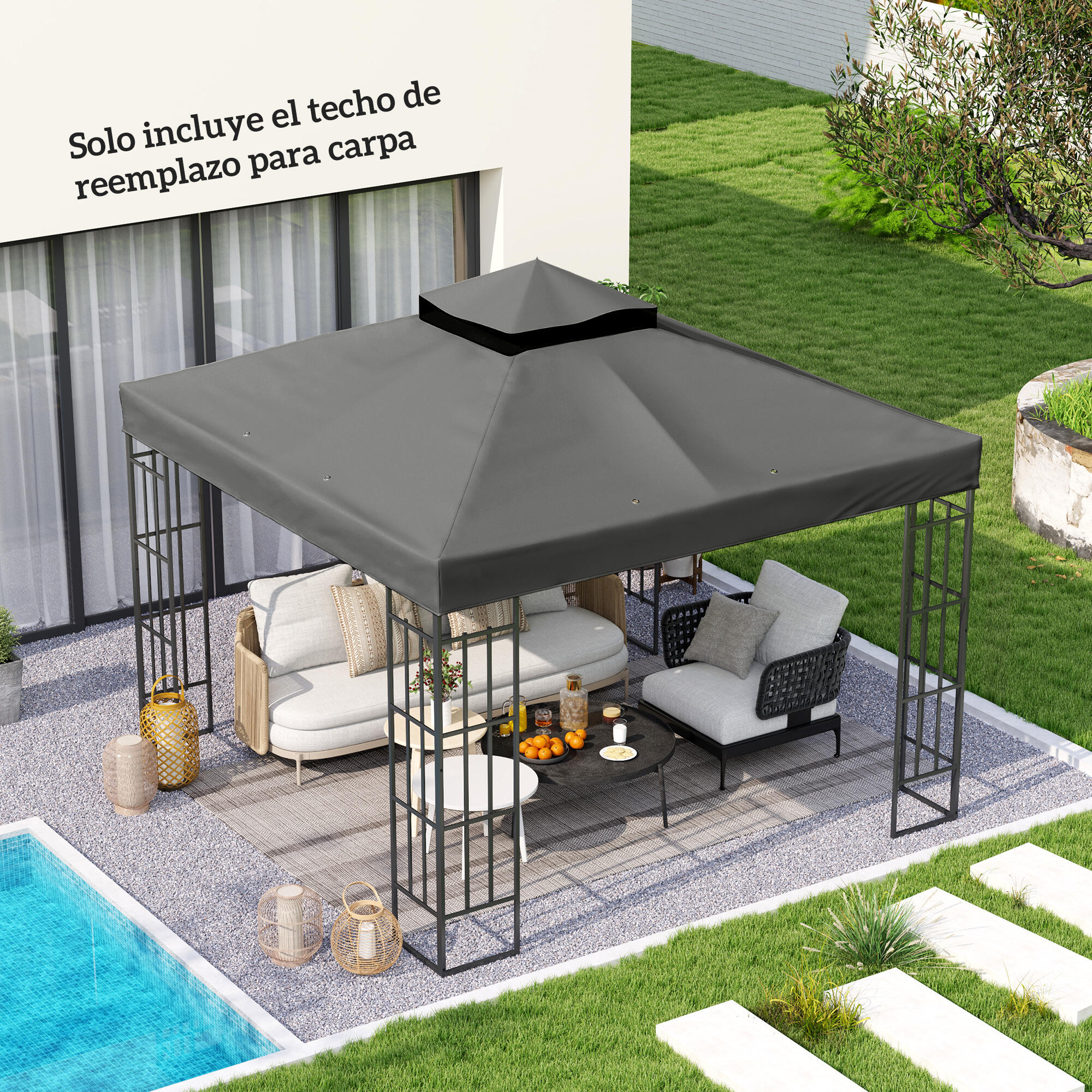 Techo de Repuesto Outsunny 300x300 cm Gris Oscuro 2/5