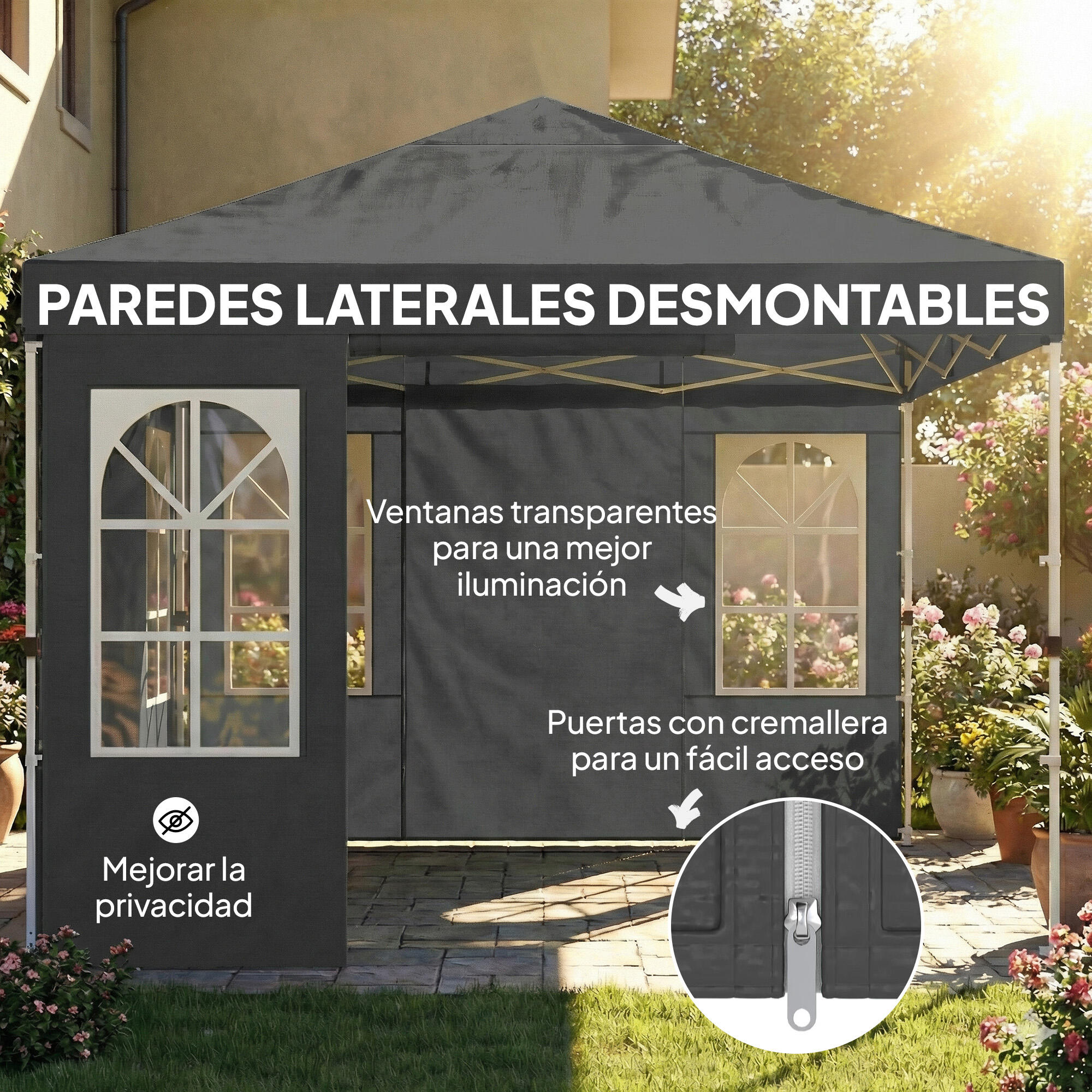 Gazebo Dobrável Outsunny Cinzento Escuro 4/5