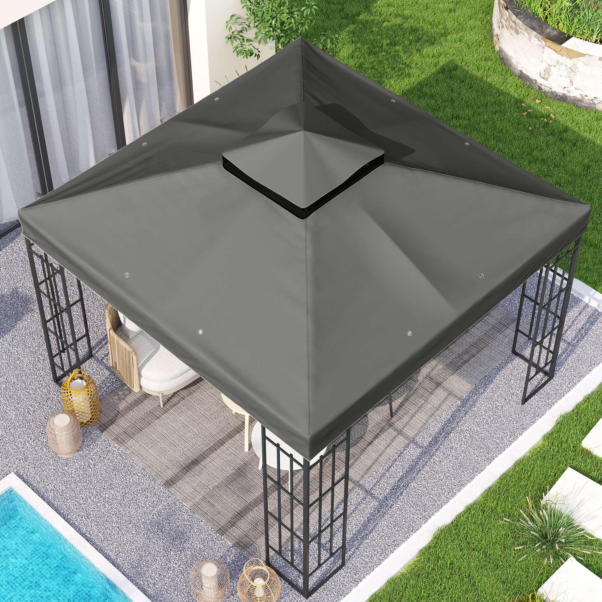 Techo de Repuesto Outsunny 300x300 cm Gris Oscuro 5/5