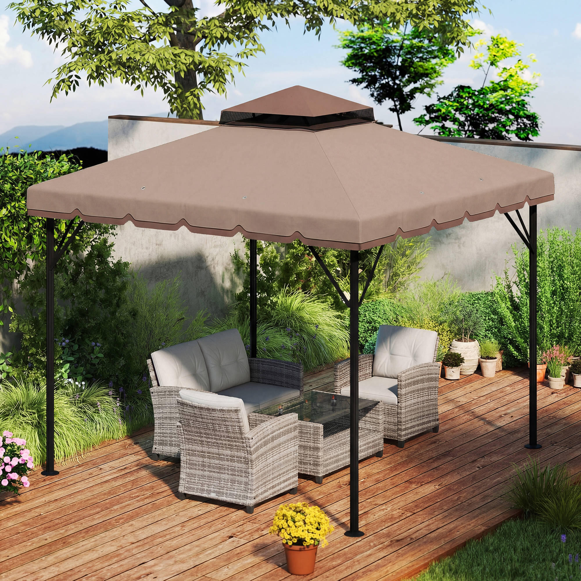 Techo de Repuesto Outsunny 300x300 cm Caqui 4/5