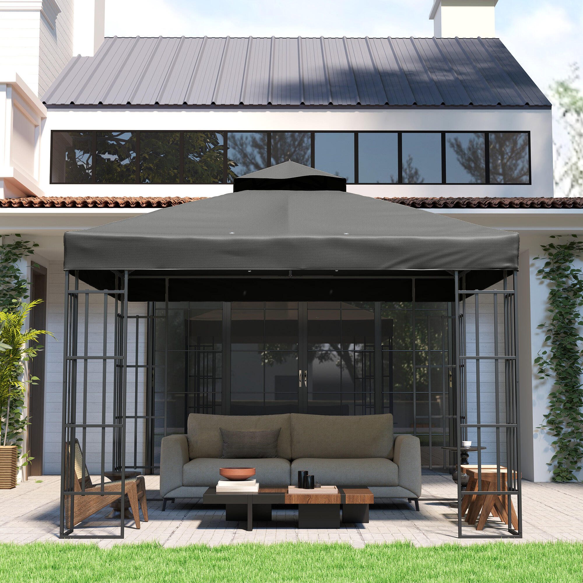 Techo de Repuesto Outsunny 300x300 cm Gris Oscuro 4/5