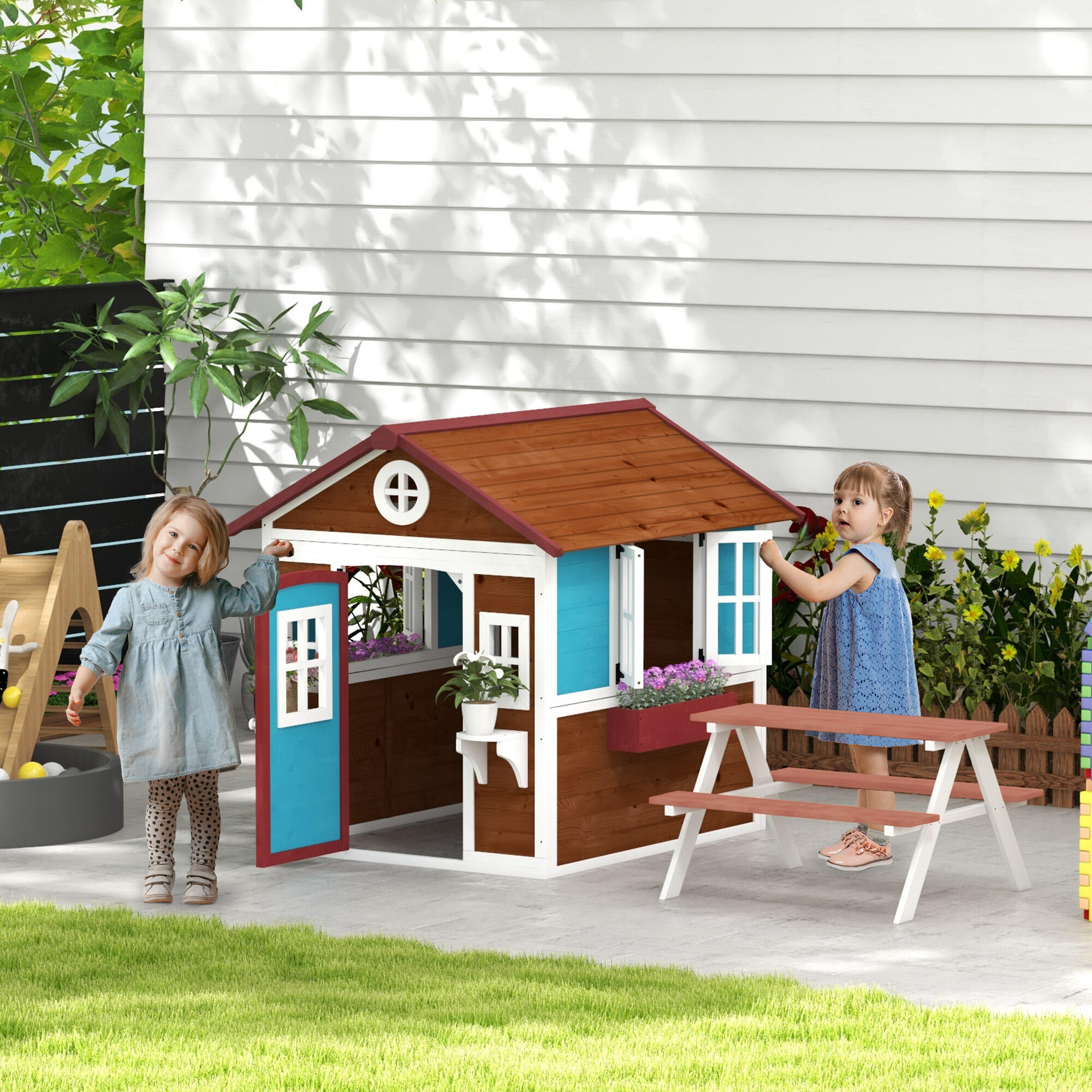 Casa de Jardín Infantil Outsunny 114x126,4x135 cm Marrón 5/5