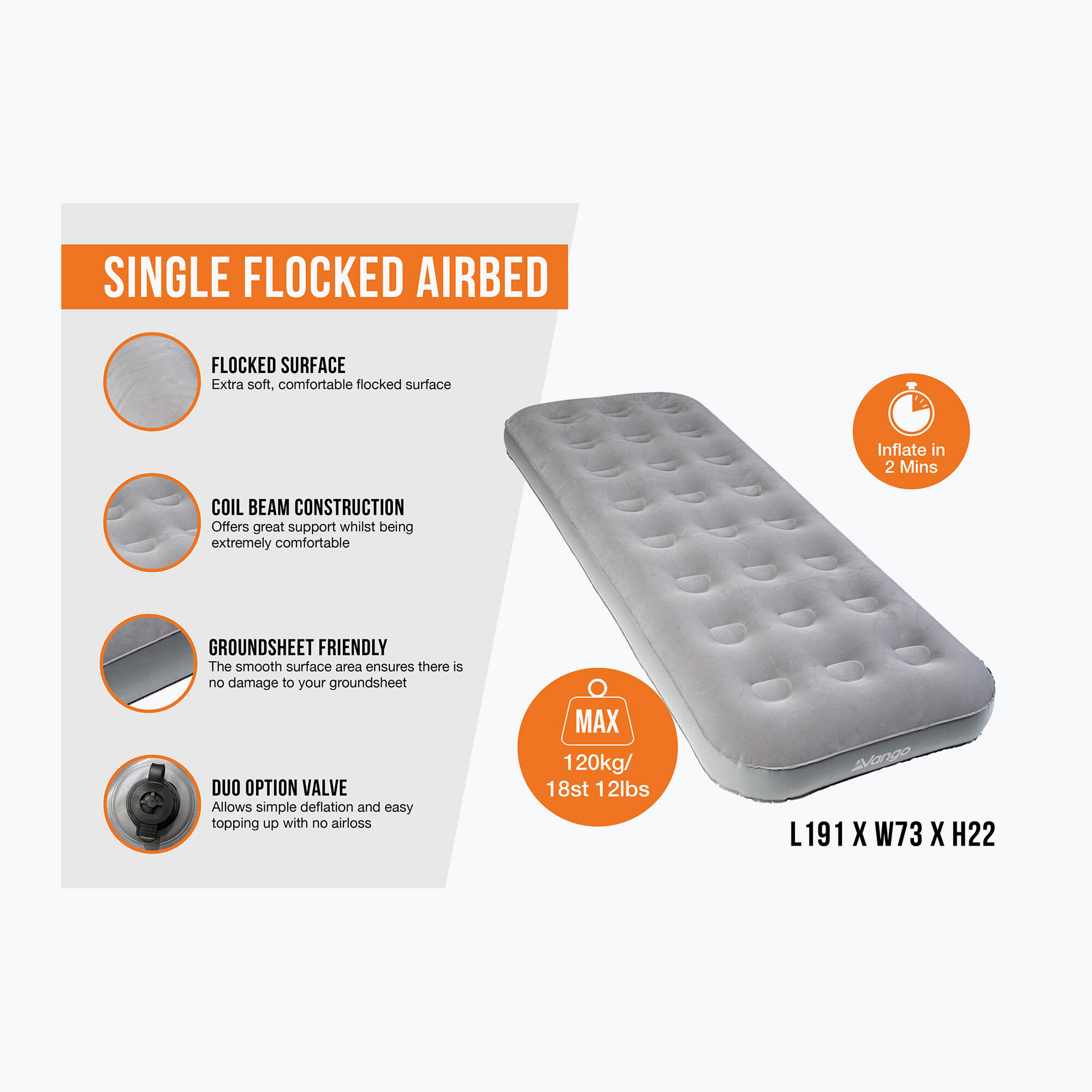 Materac Vango Single Flocked Airbed dmuchany