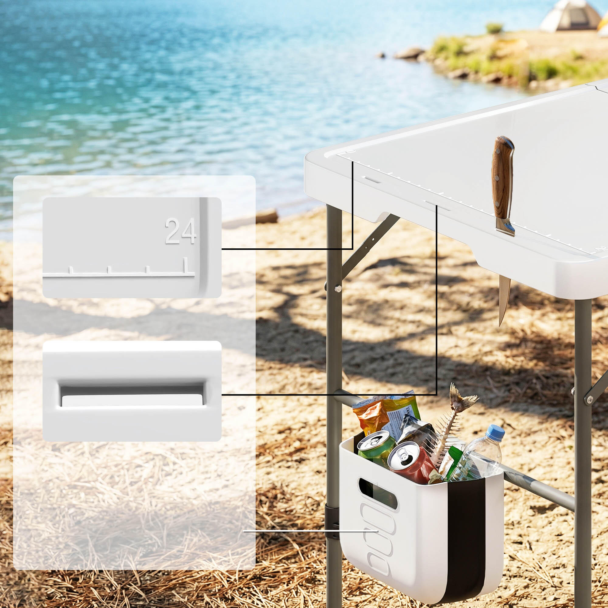 Mesa de limpeza de peixe 127x68.5x113 cm branco Outsunny 4/5
