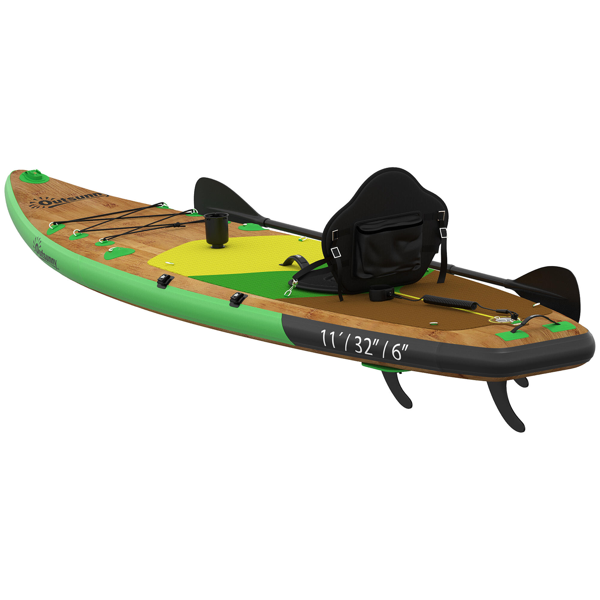 Paddle Surf Insuflável Outsunny Castanho e Verde 4/5