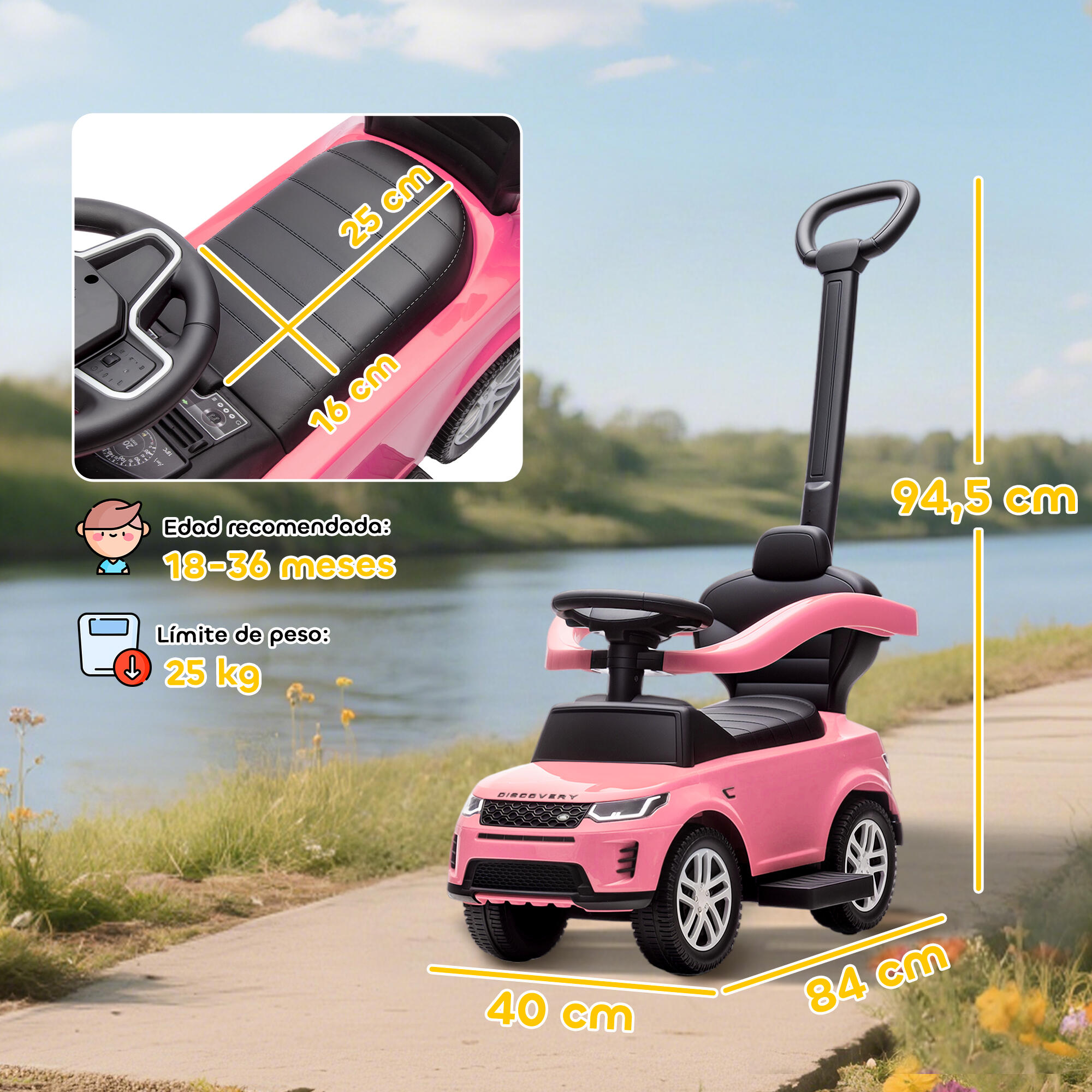 Carro Andador para Bebés AIYAPLAY 84x40x94.5 cm Rosa 3/5