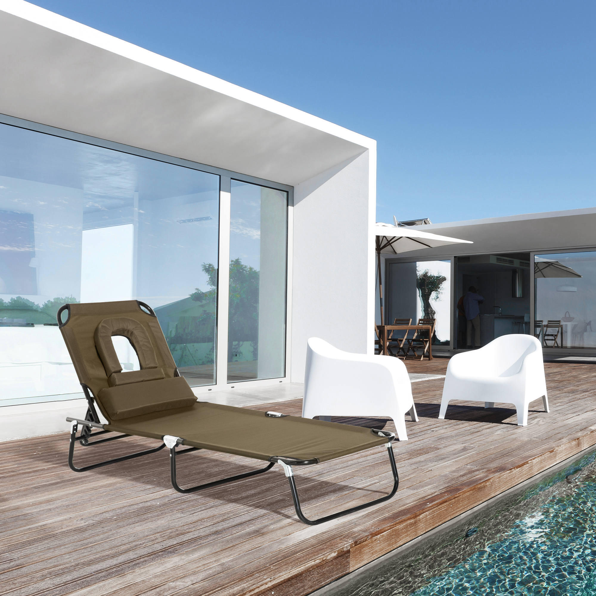 Espreguiçadeira Dobrável Outsunny Castanho 4/5