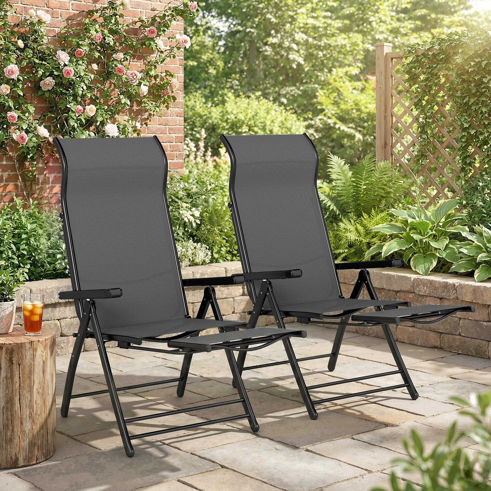 Sillas Plegables Reclinables Outsunny 179.5x63.5x60 cm Gris Oscuro 2/5
