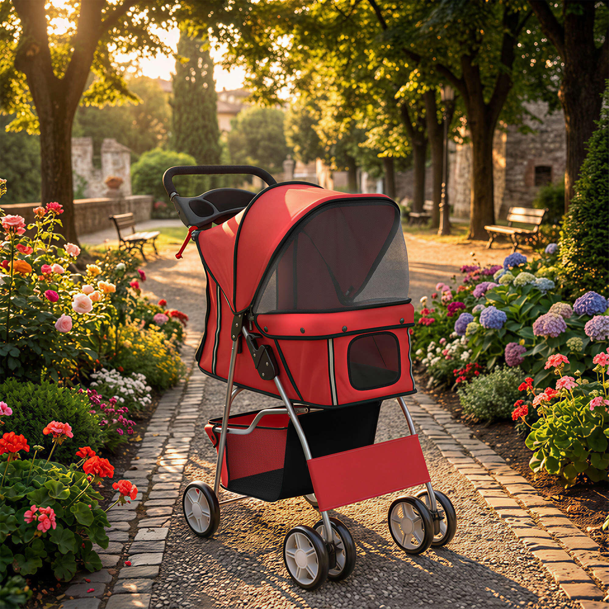 Carrito para Perros PawHut 77x44x102 cm Rojo 2/5