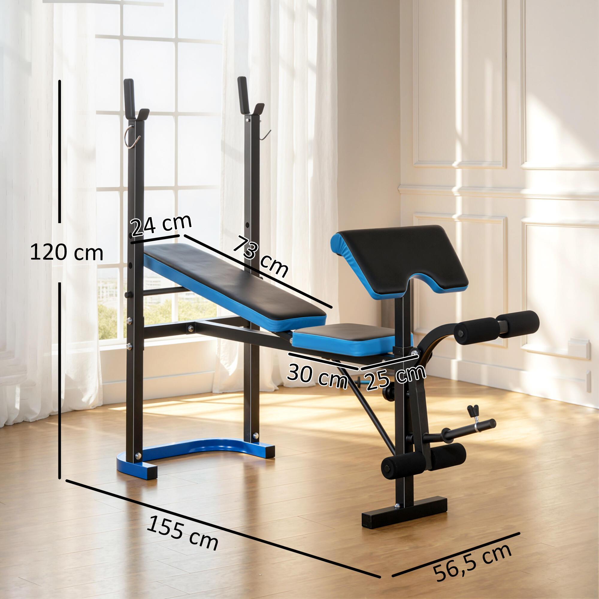 Banco de Pesas HOMCOM 155x56.5x120 cm Negro y Azul 3/5