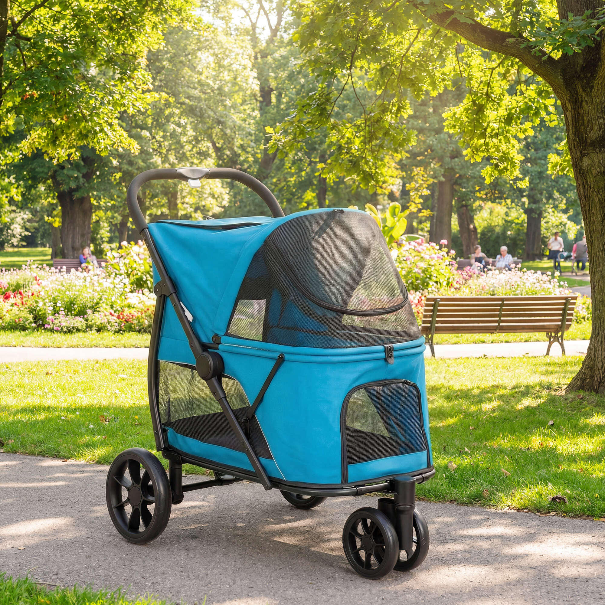 Carrito para Perros PawHut 92x63x95 cm Azul 2/5