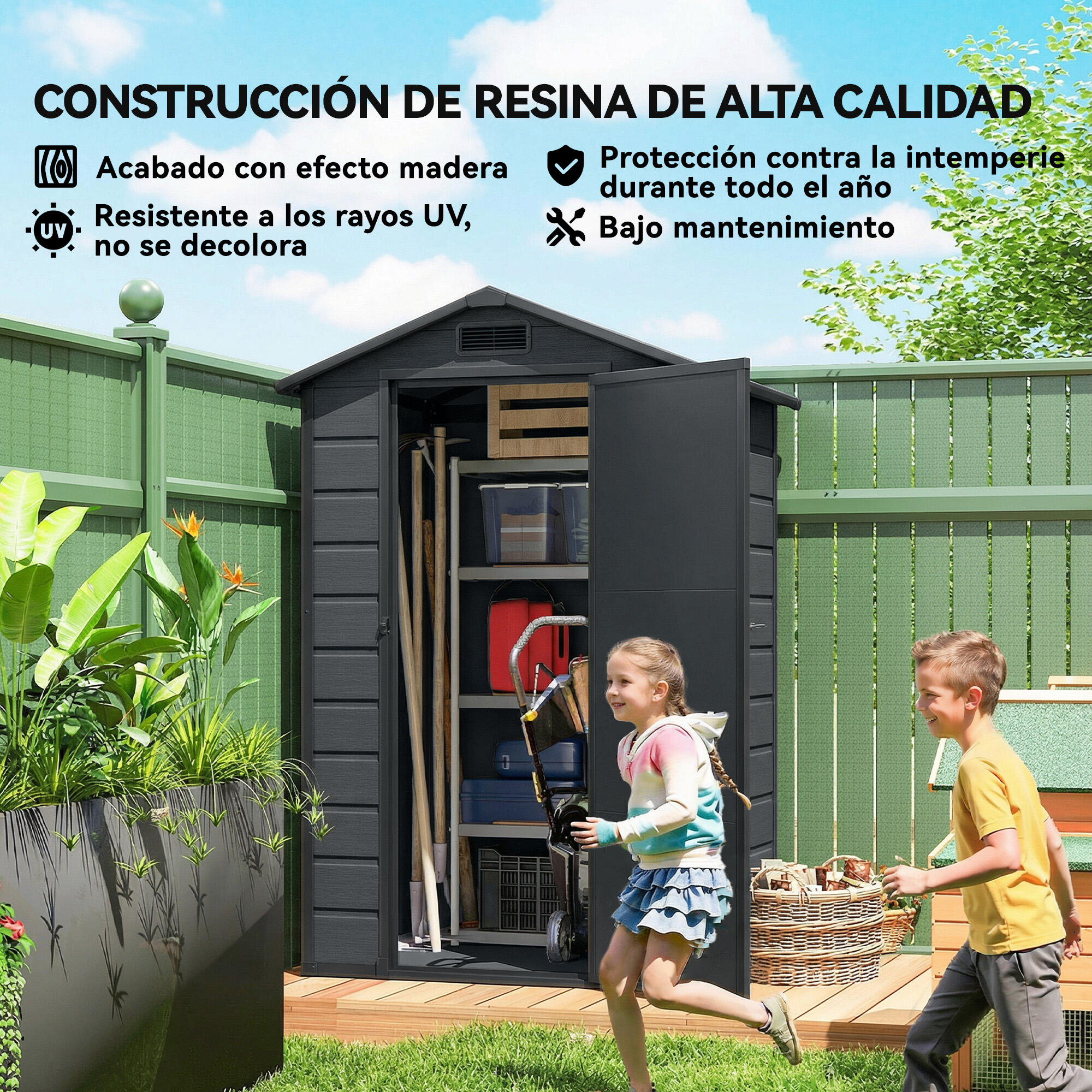 Cobertizo de Jardín Outsunny 128x104x196 cm Gris Oscuro 4/5