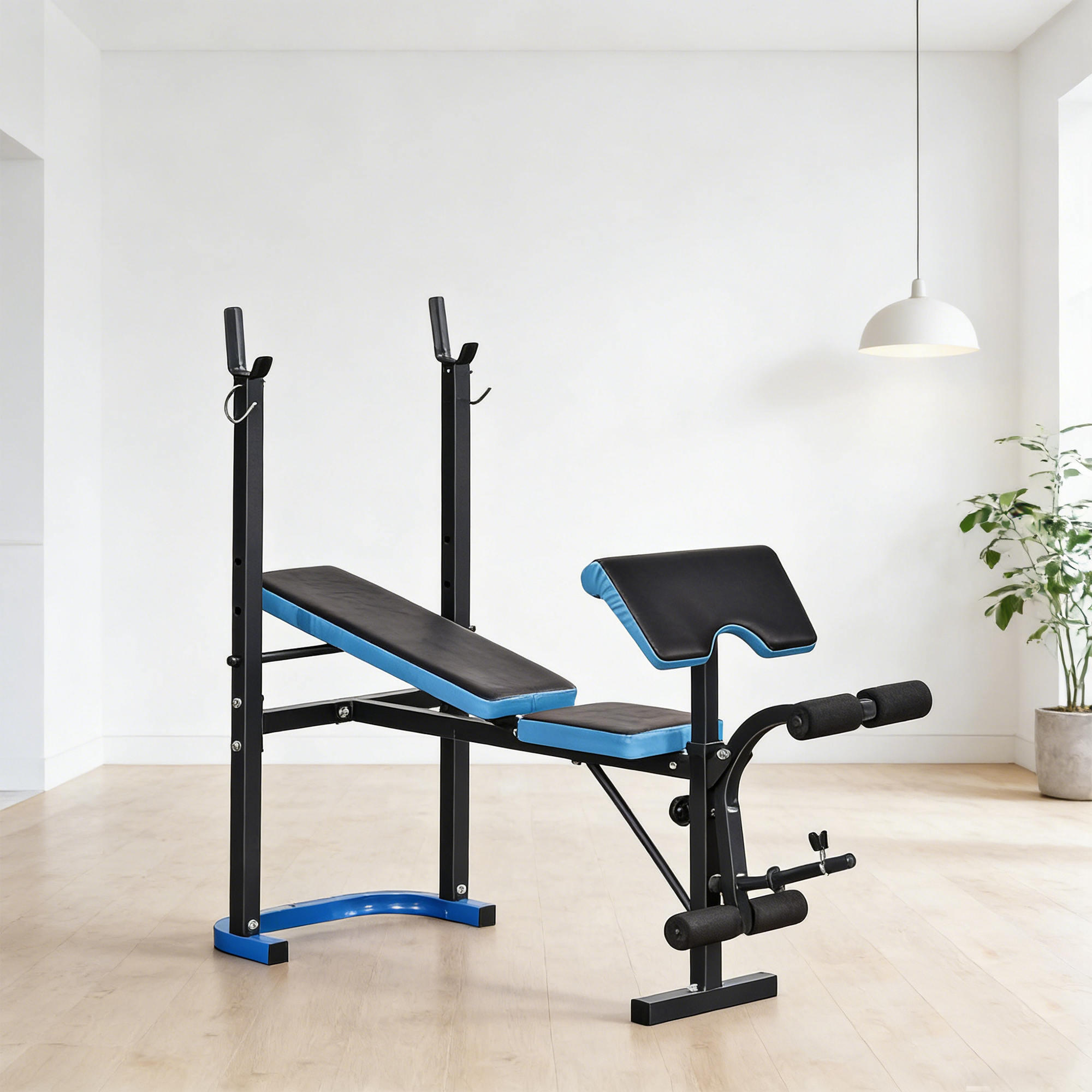 Banco de Pesas HOMCOM 155x56.5x120 cm Negro y Azul 2/5