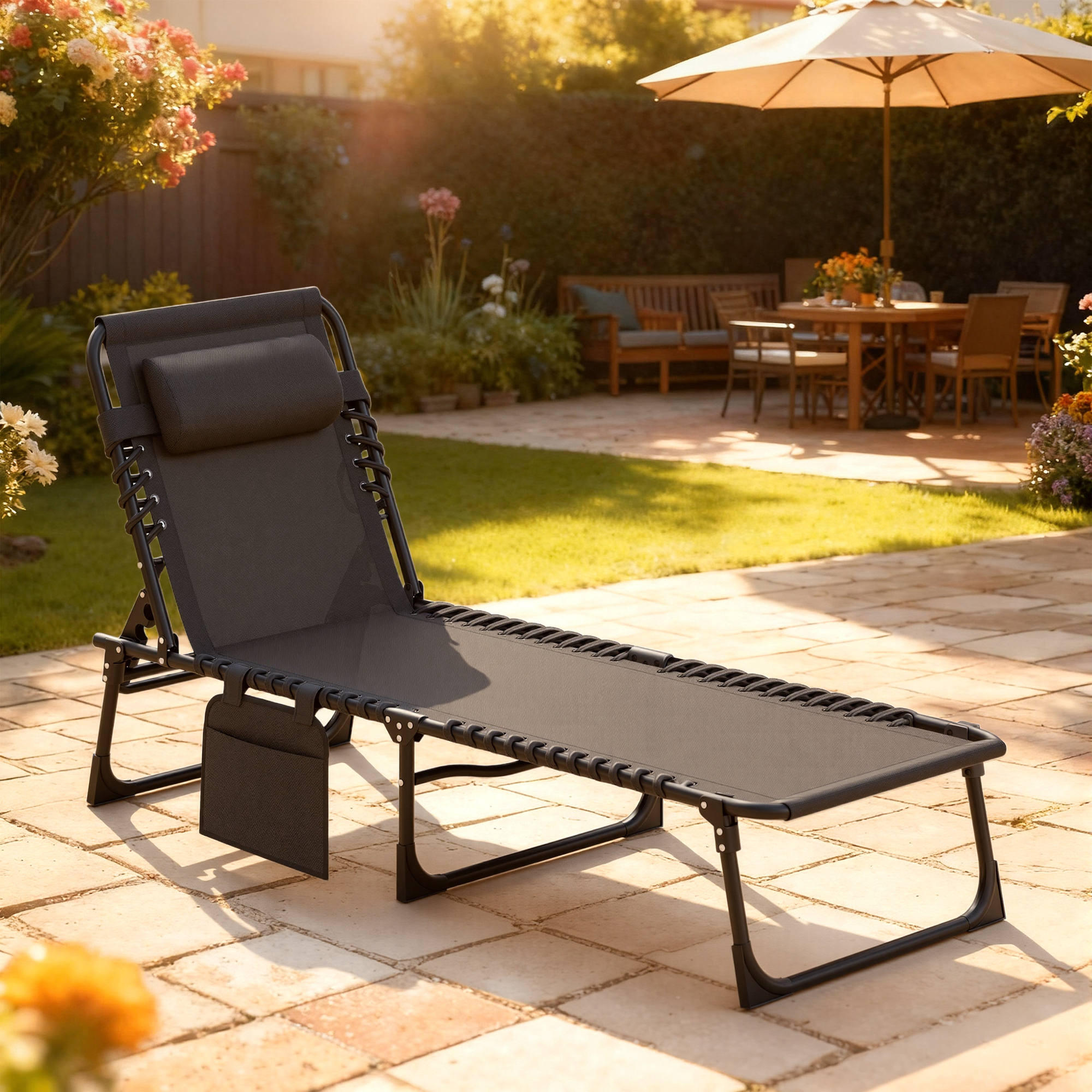 Espreguiçadeira Dobrável Outsunny Preto 2/5