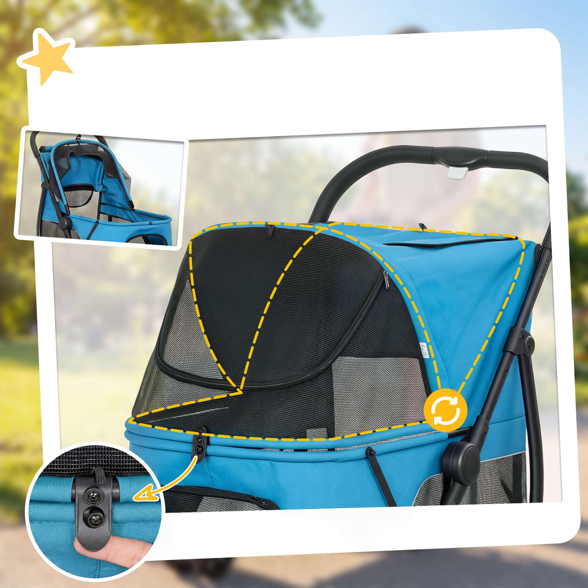 Carrito para Perros PawHut 92x63x95 cm Azul 5/5