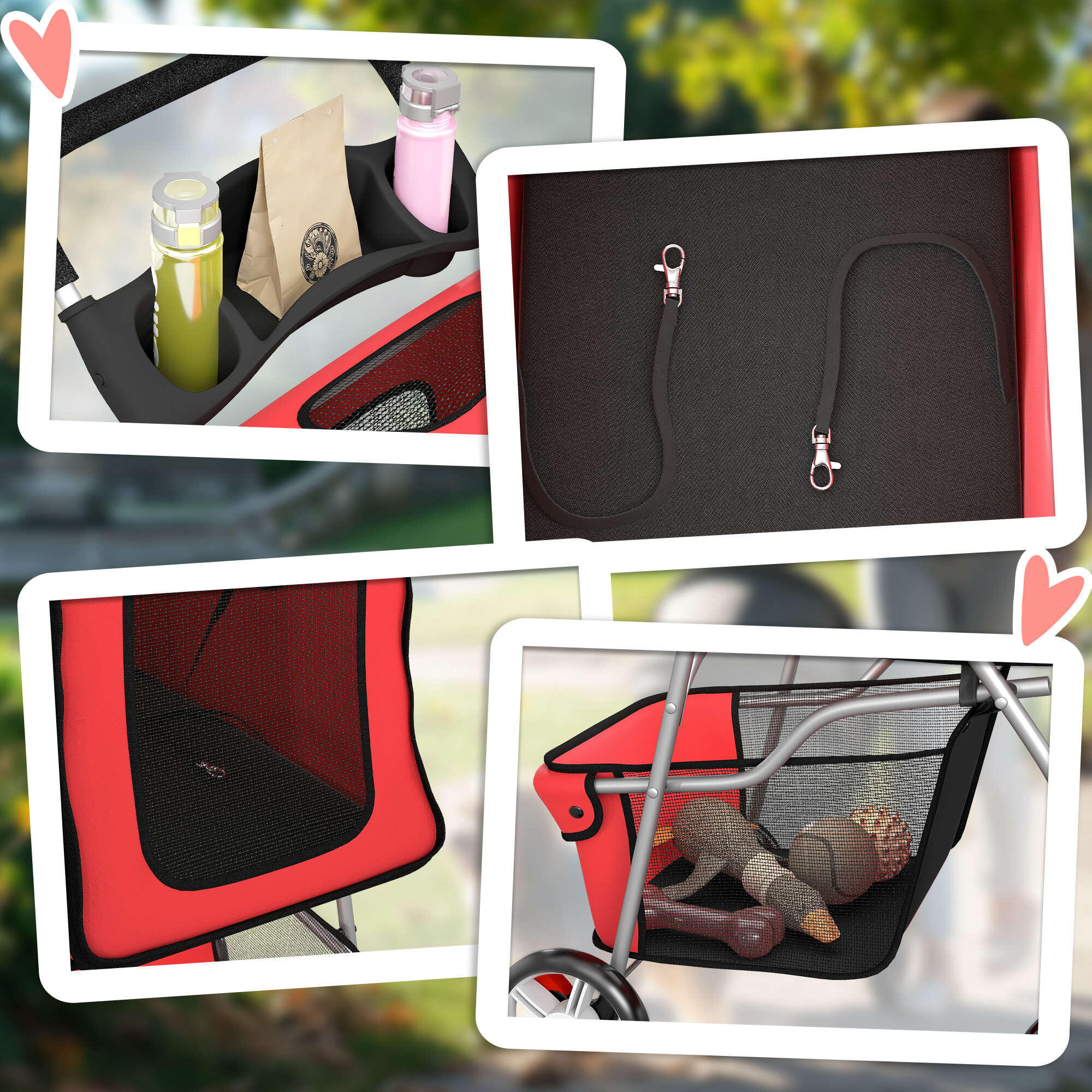 Carrito para Perros PawHut 77x44x102 cm Rojo 5/5