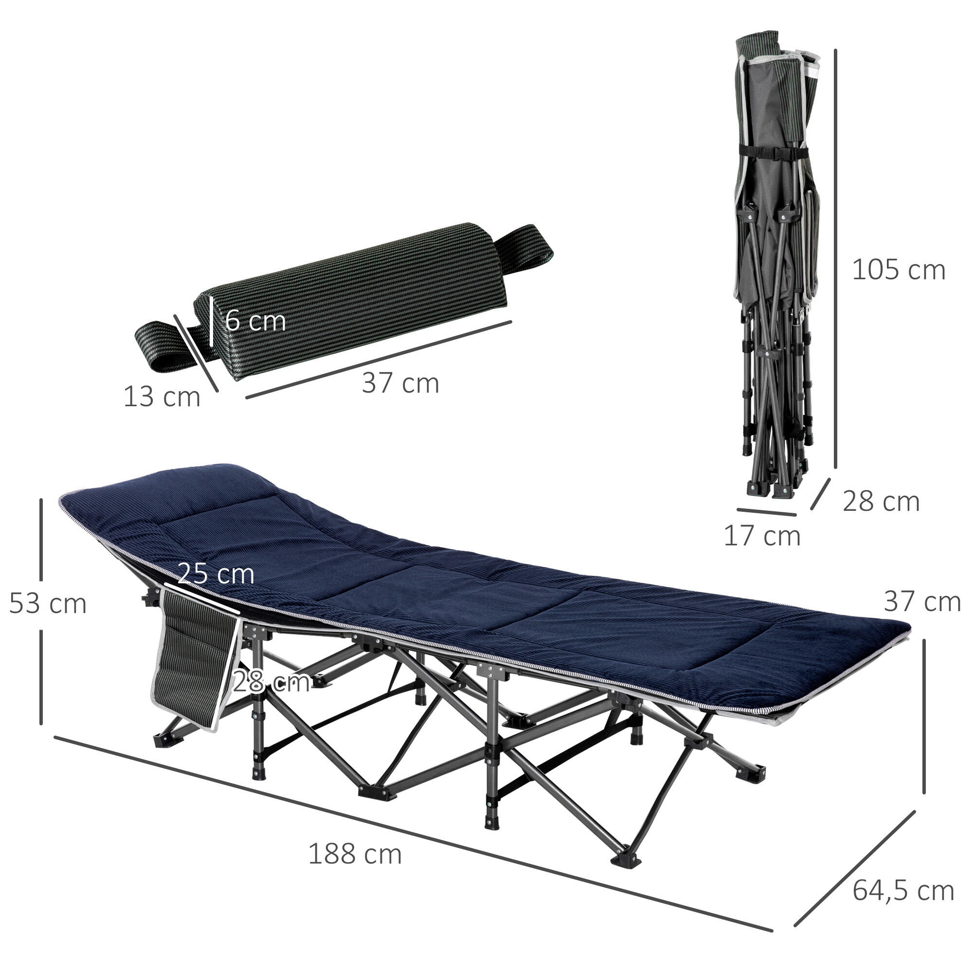 Cama de Camping Outsunny 188x64.5x53 cm Azul 3/8
