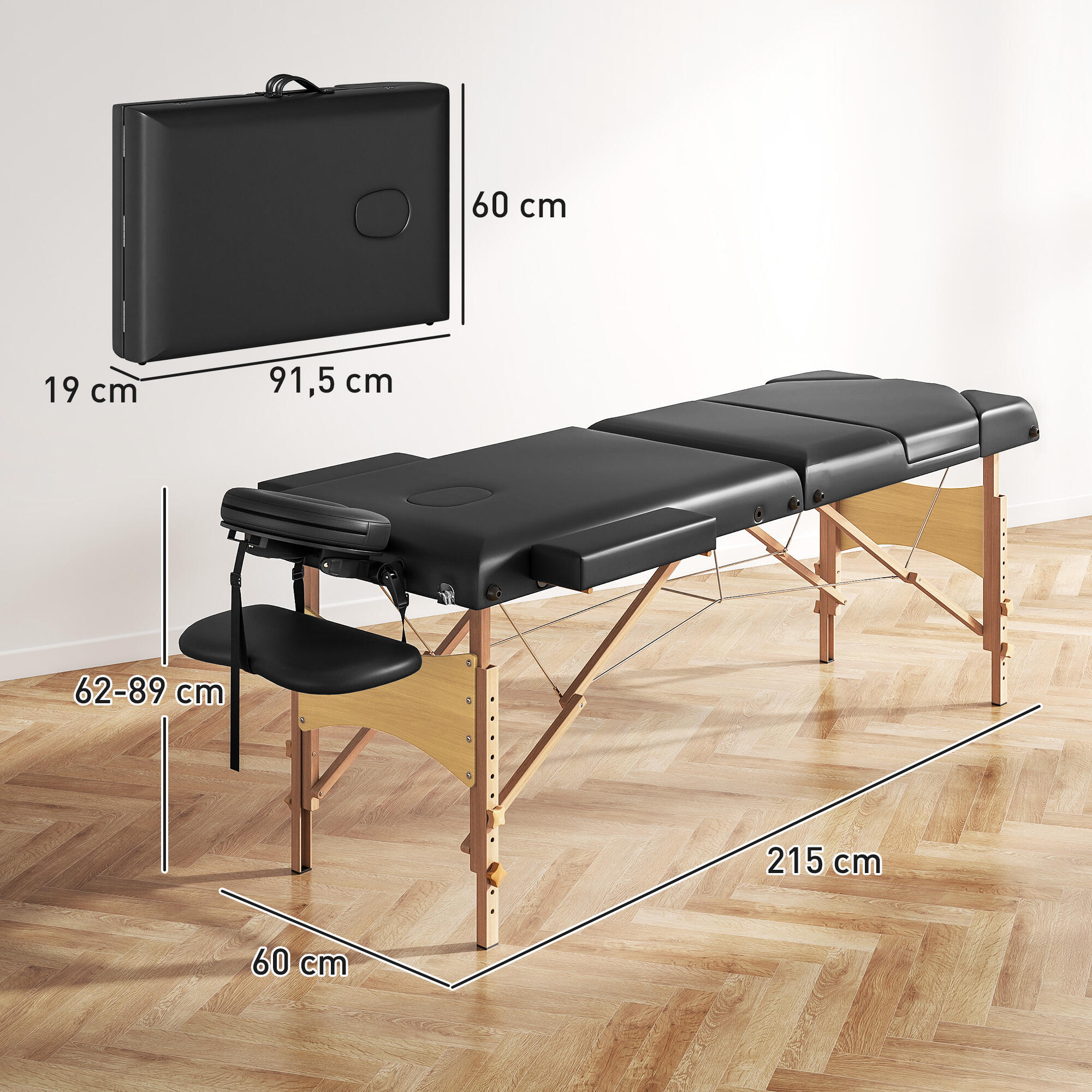 Marquesa 215x60x64-89 cm preto HOMCOM 3/5