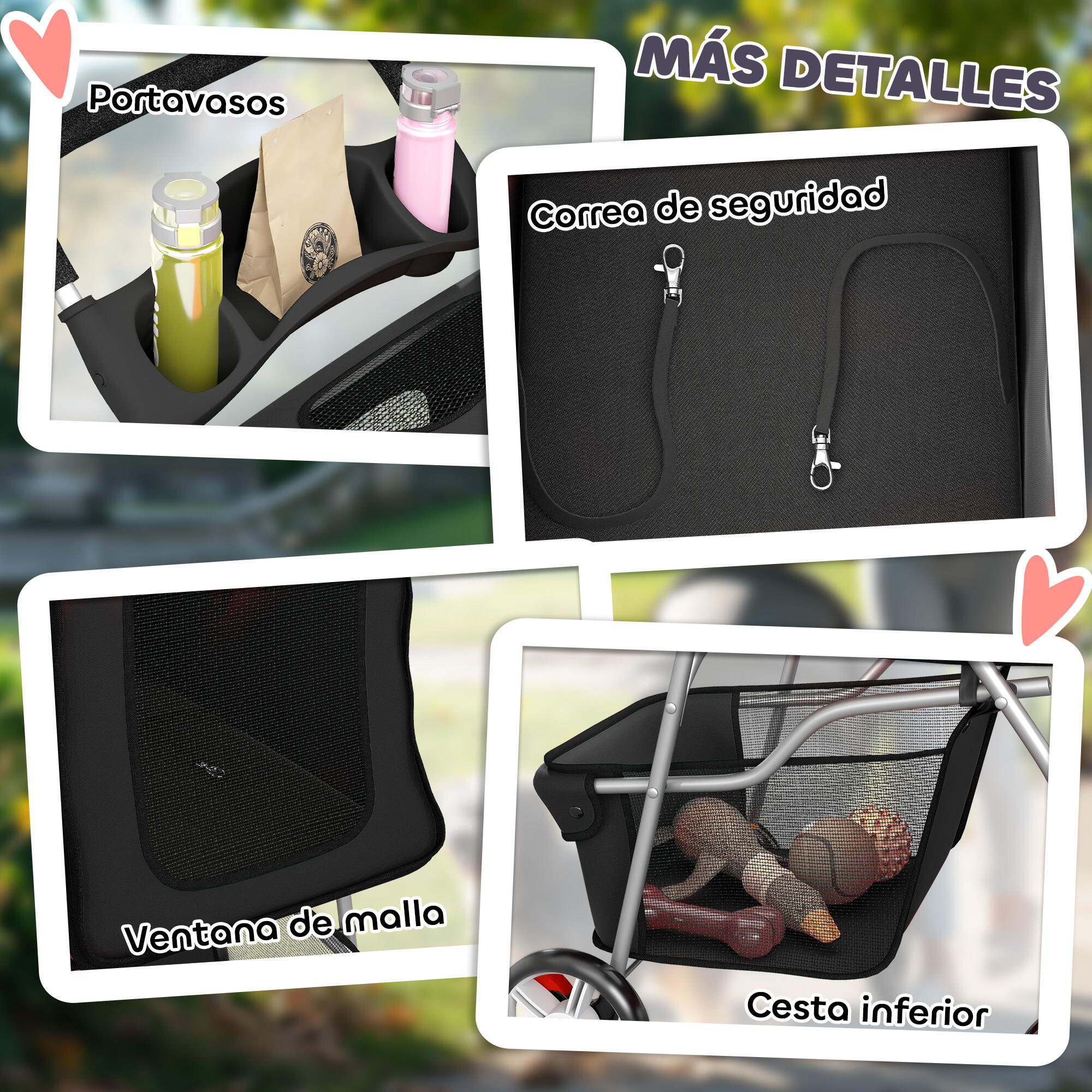 Carrinho para Cães PawHut Tecido Oxford, Aço Preto 77x44x102 cm 4/5