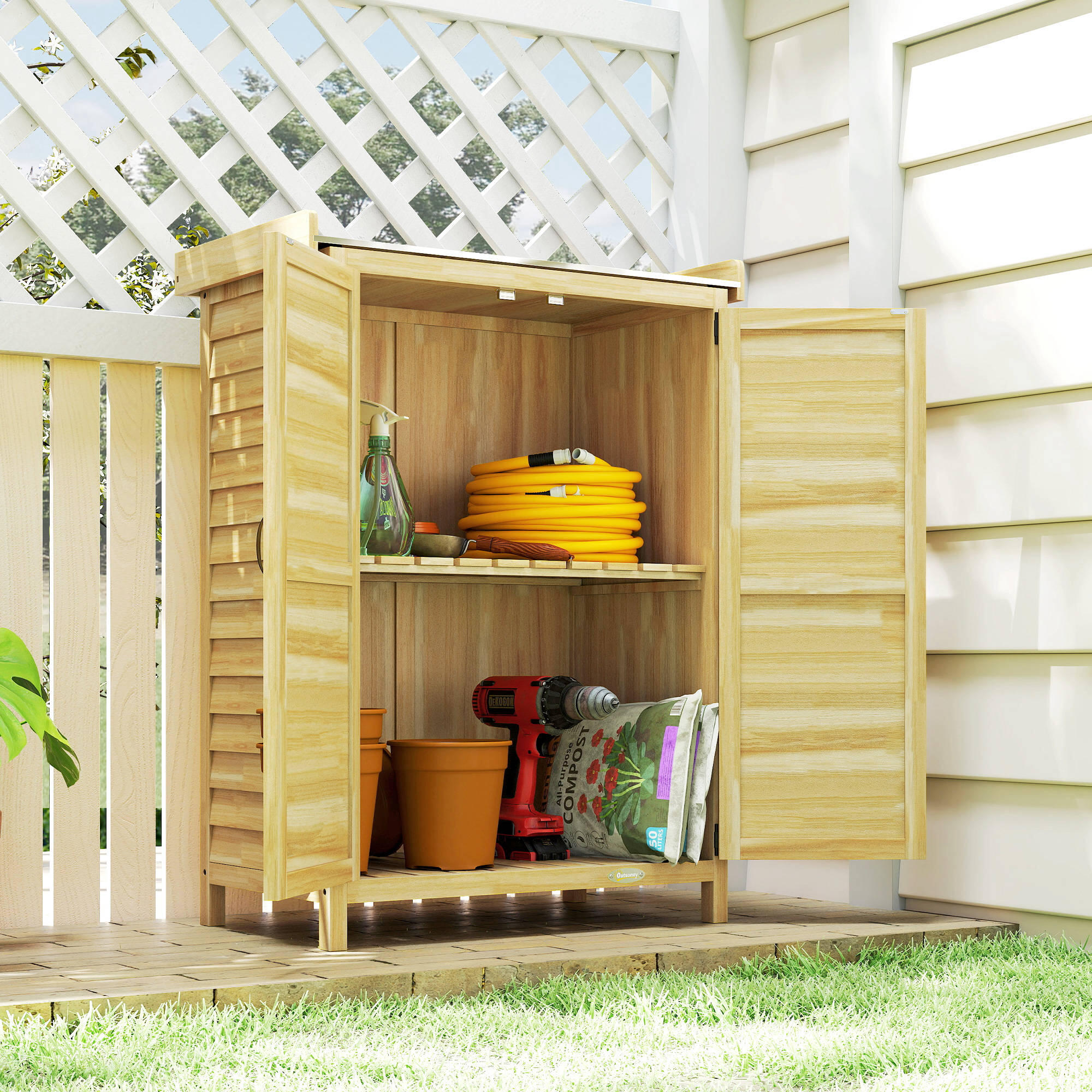 Caseta de Jardín Outsunny 71.5x39x95 cm Madera Natural 4/5