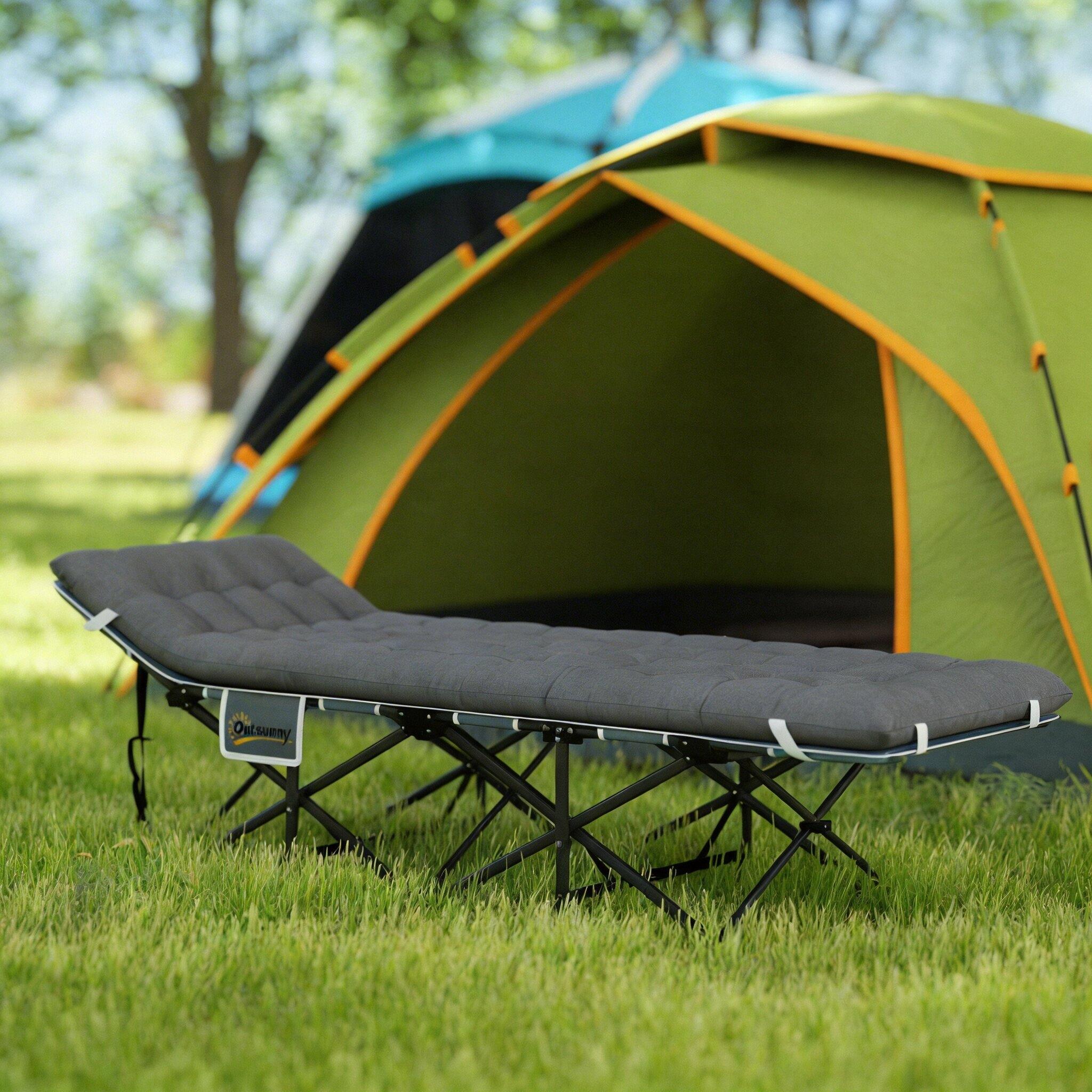 Cama Dobrável de Campismo Outsunny Cinzento Escuro 2/5