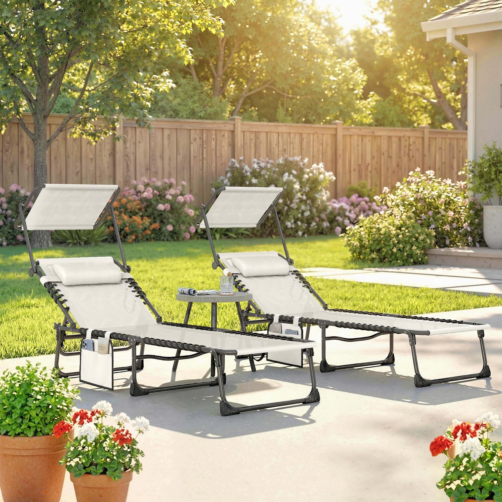 Tumbonas Plegables Outsunny 190x57x30 cm Crema 2/5