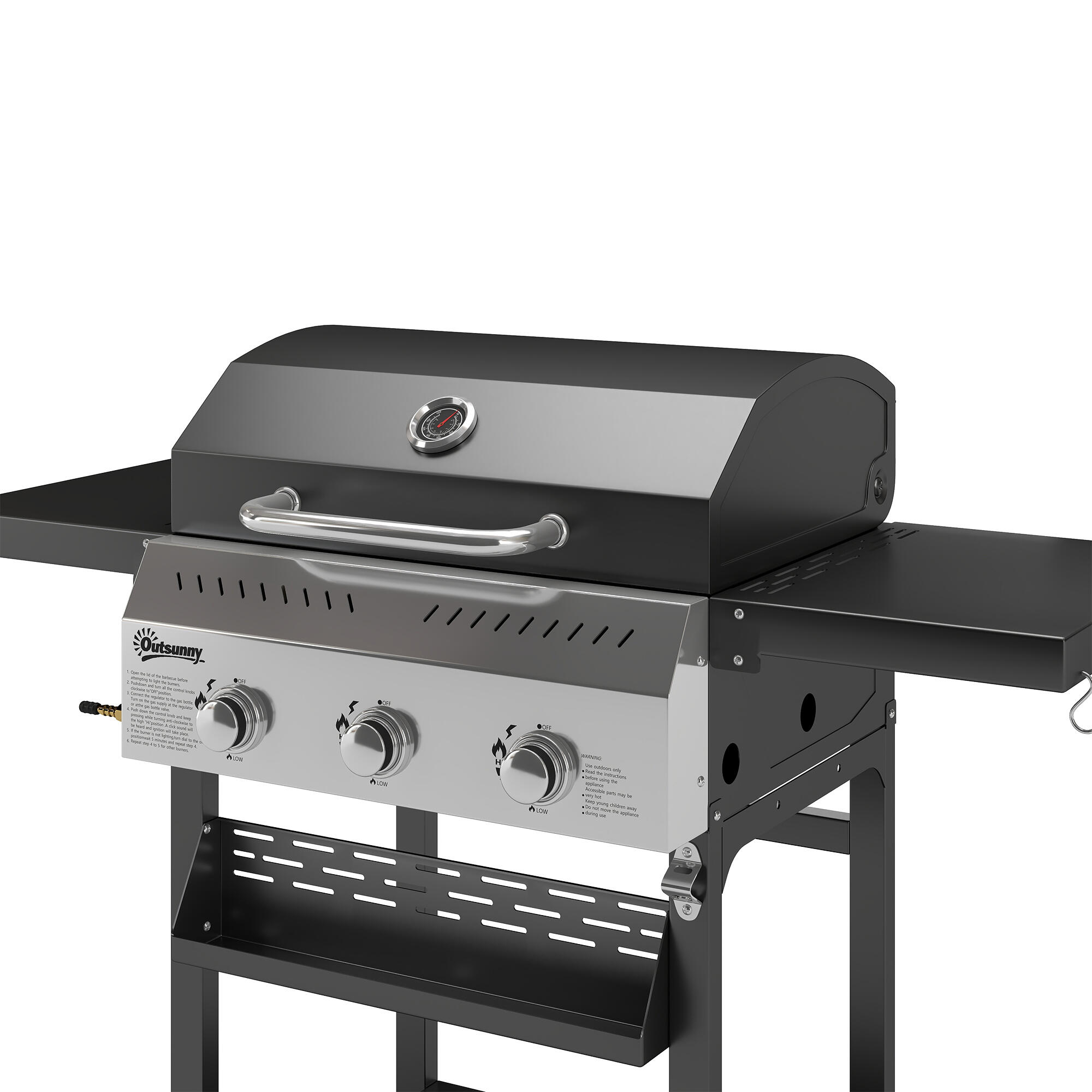 Barbacoa de Gas Outsunny 123x57x102 cm Negro 5/5