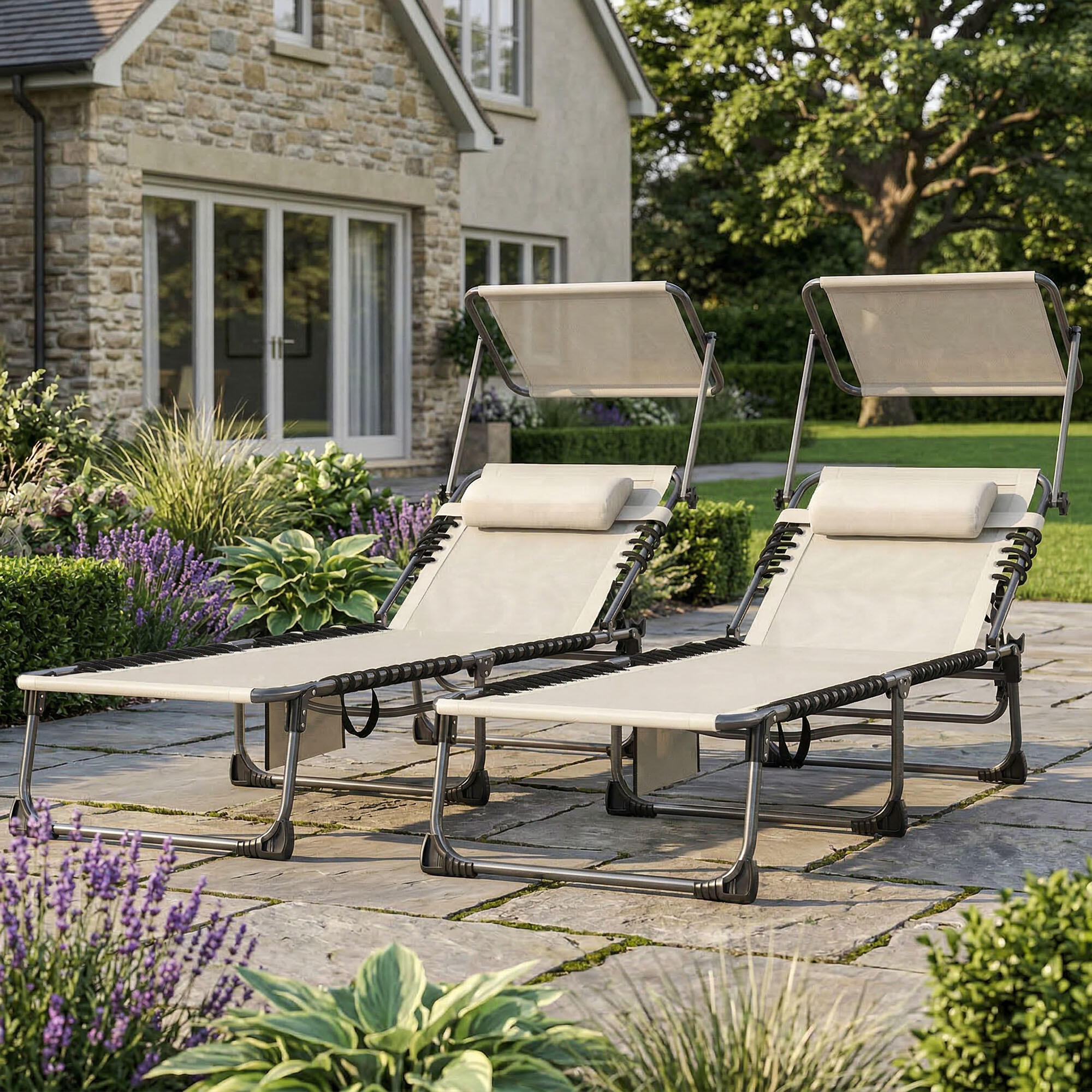 Tumbonas Plegables Outsunny 190x57x30 cm Crema 5/5