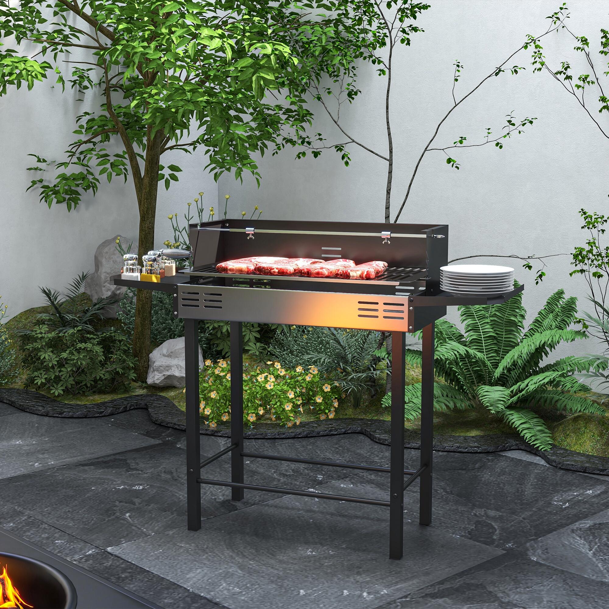 Barbecue a carvão 118x32x90 cm preto e prata Outsunny 2/7