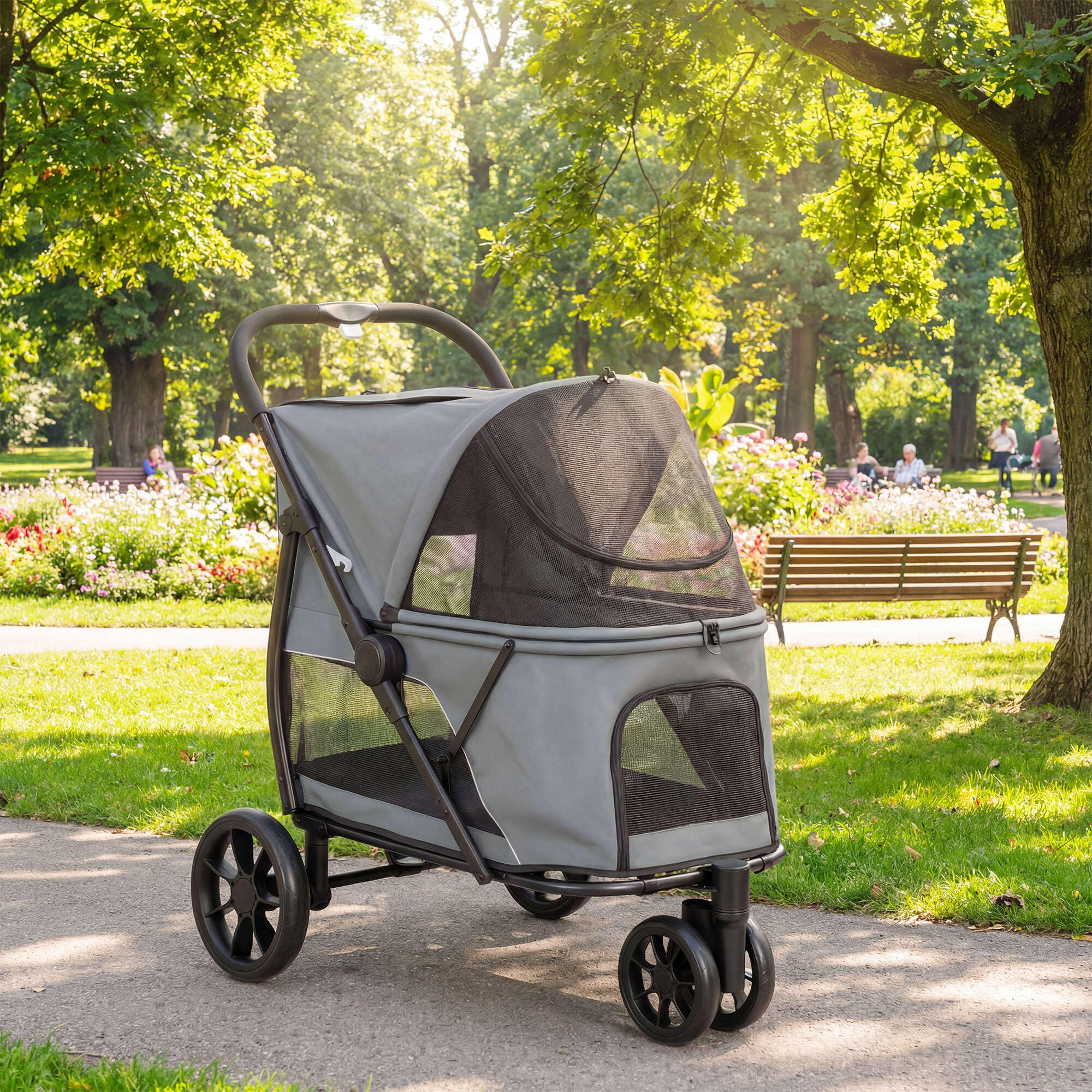 Carrito para Perros PawHut 92x63x95 cm Gris 2/5