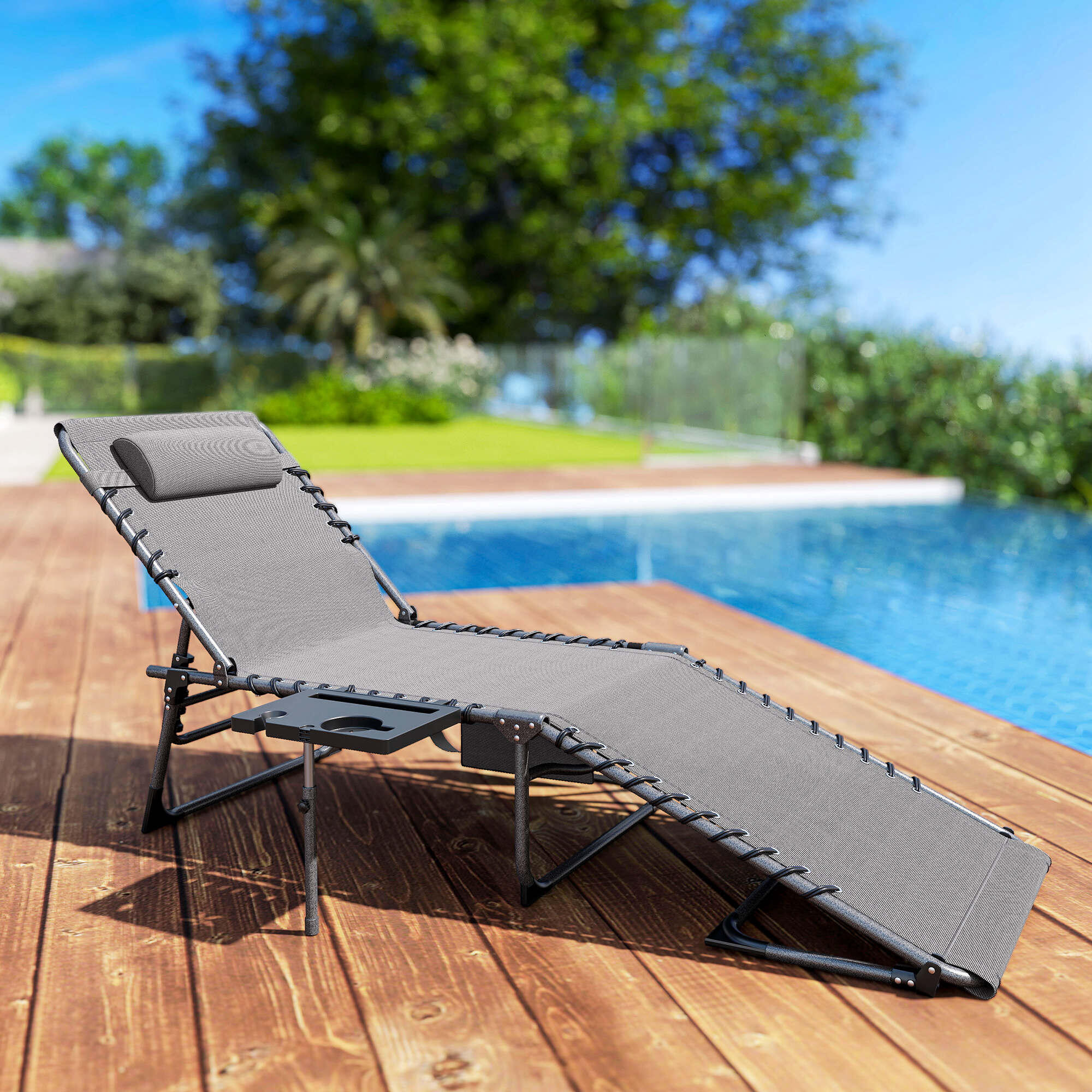 Tumbona Plegable Outsunny 190x60x31 cm Gris 2/7