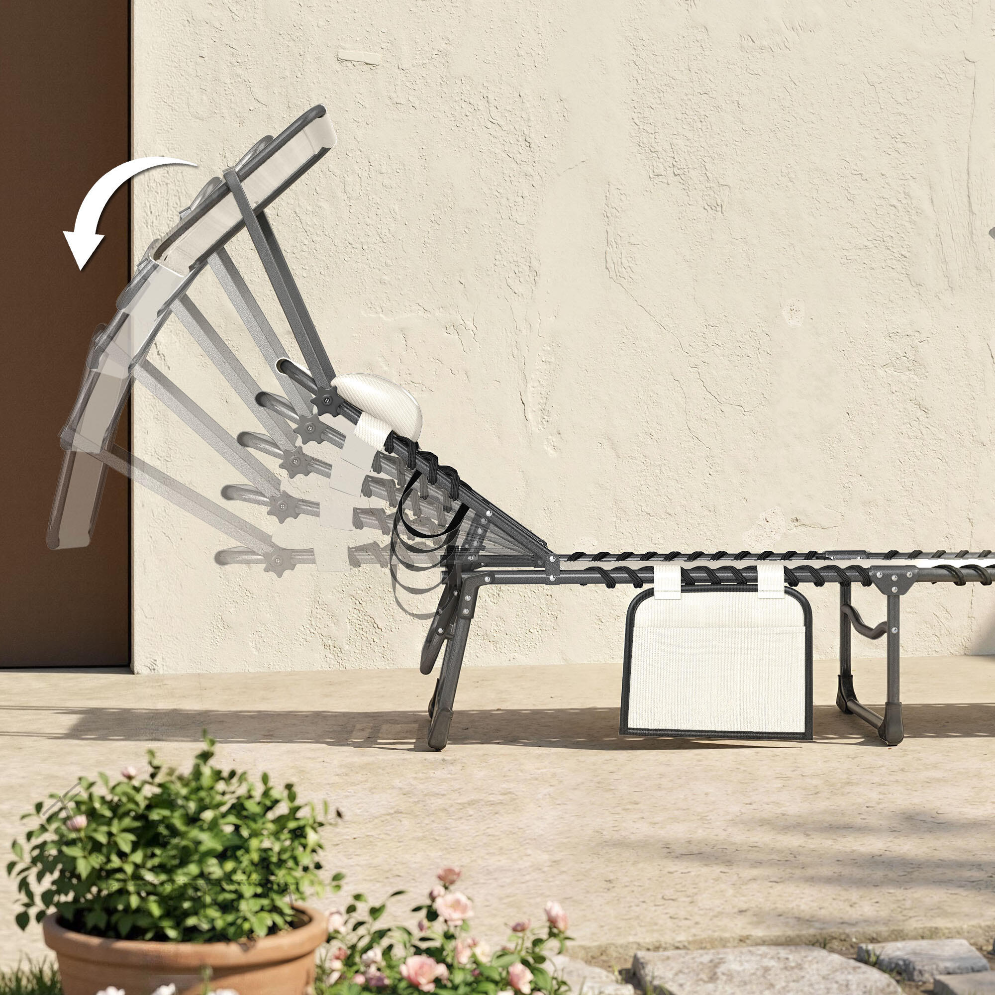 Tumbonas Plegables Outsunny 190x57x30 cm Crema 4/5