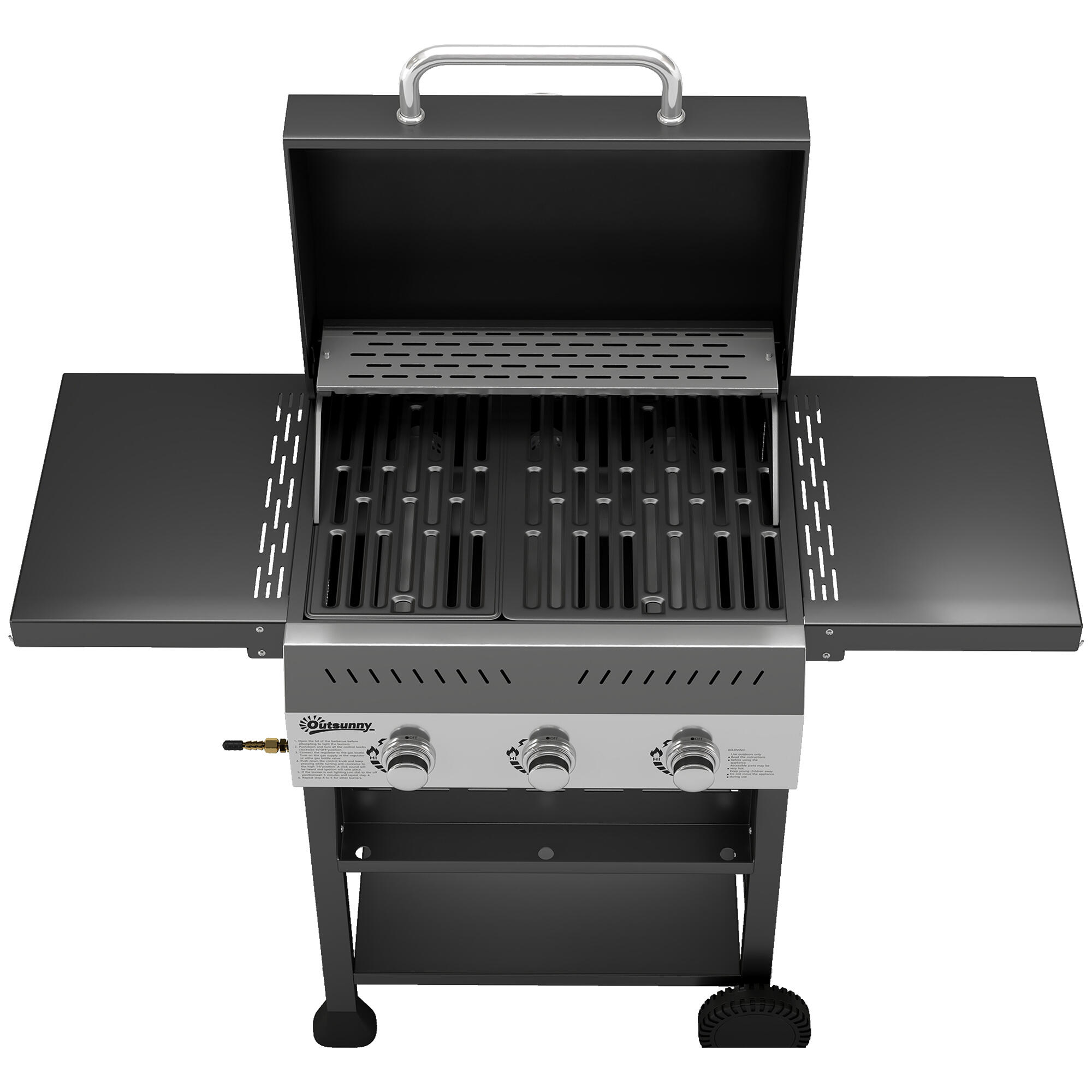 Barbacoa de Gas Outsunny 123x57x102 cm Negro 4/5