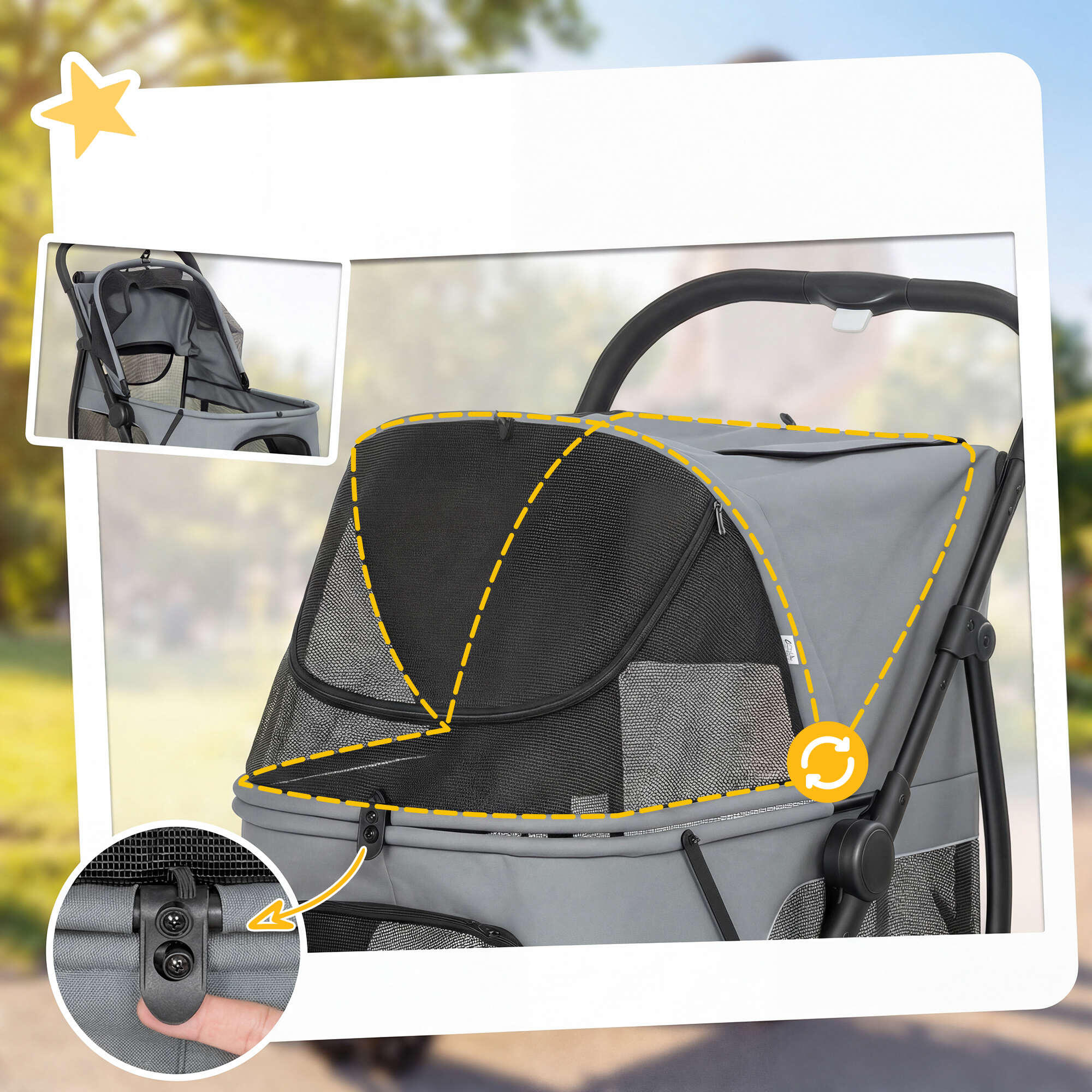 Carrito para Perros PawHut 92x63x95 cm Gris 5/5