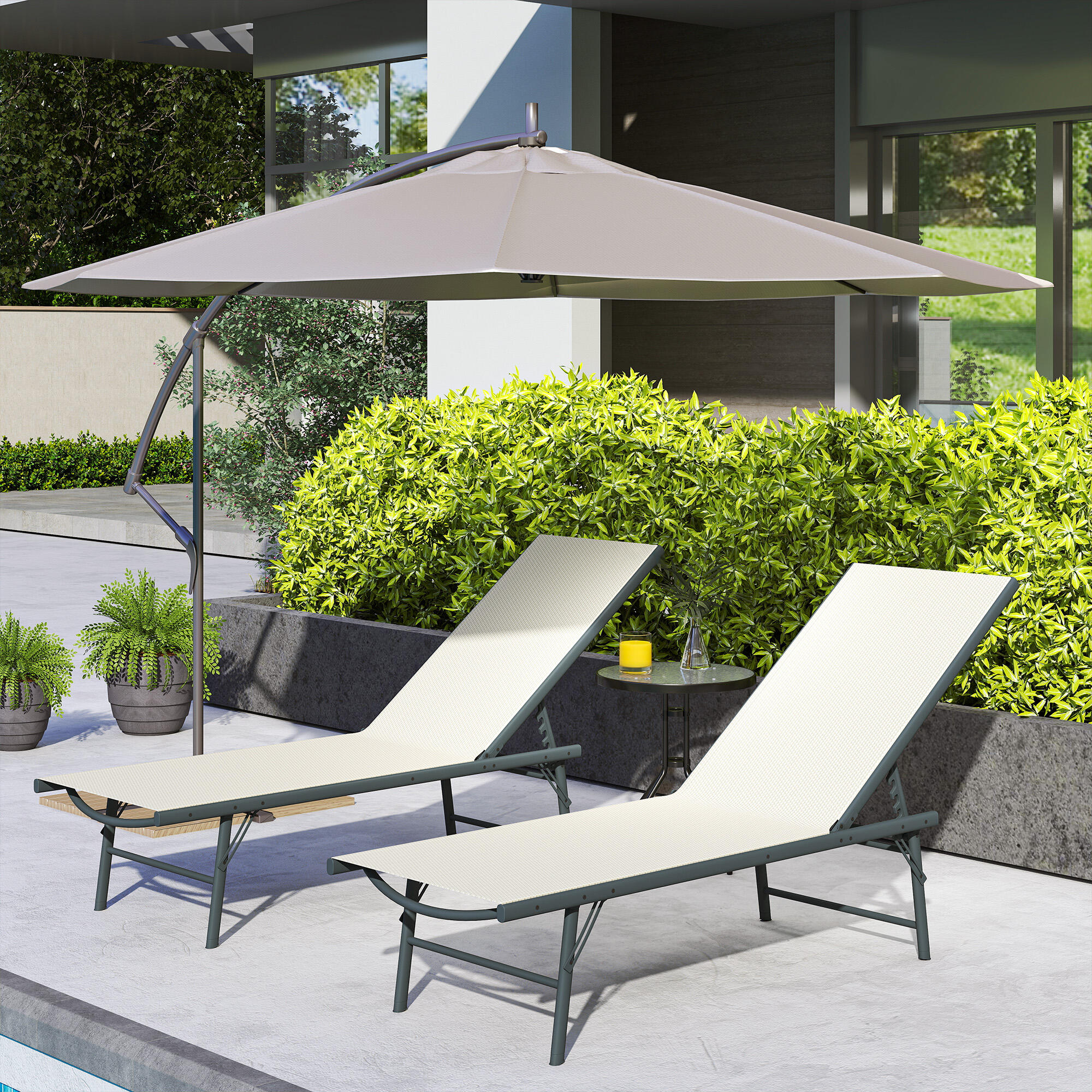 Conjunto de Tumbonas Outsunny 164x54x84 cm Crema 5/7