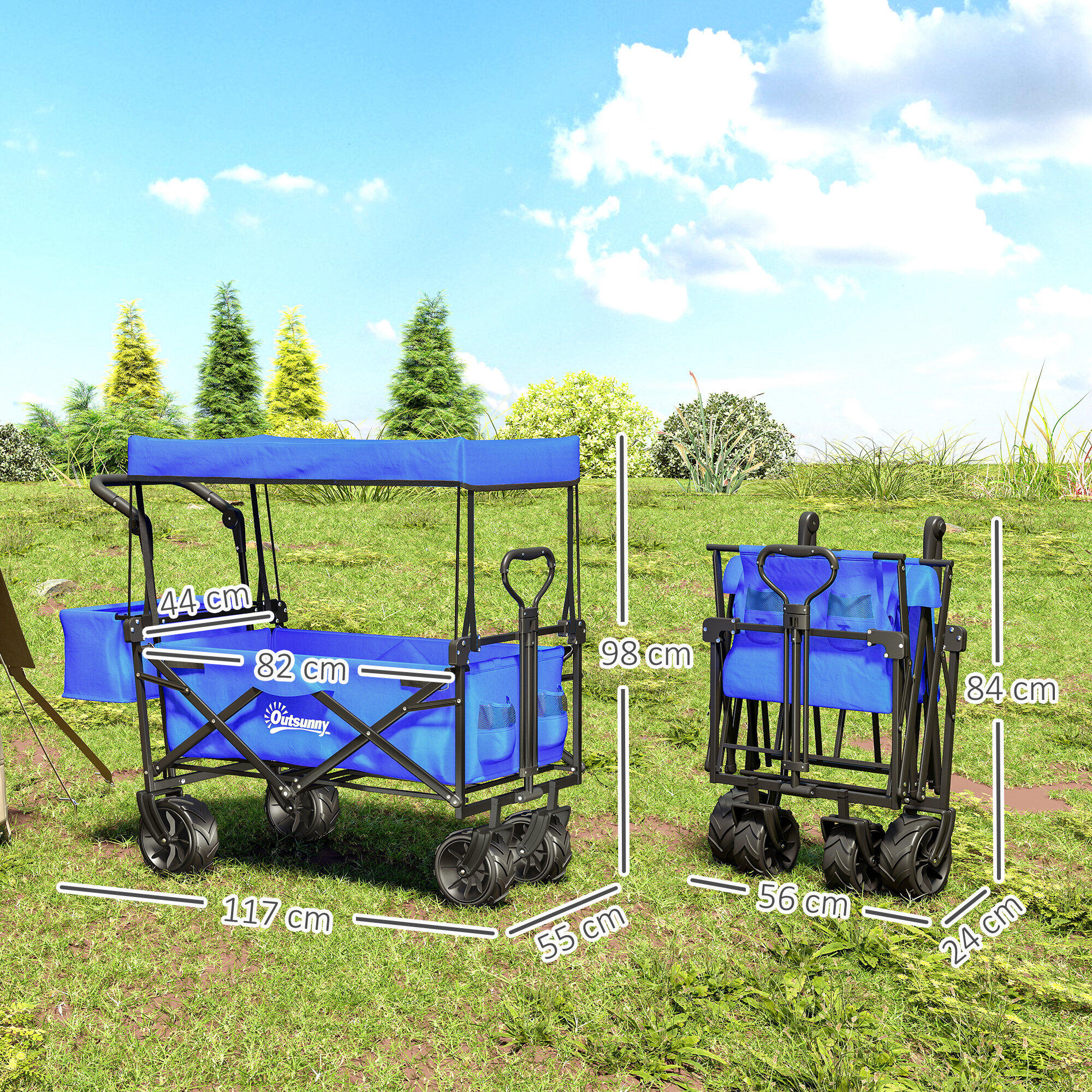 Carro para Playa Outsunny 117x55x98 cm Azul 3/7